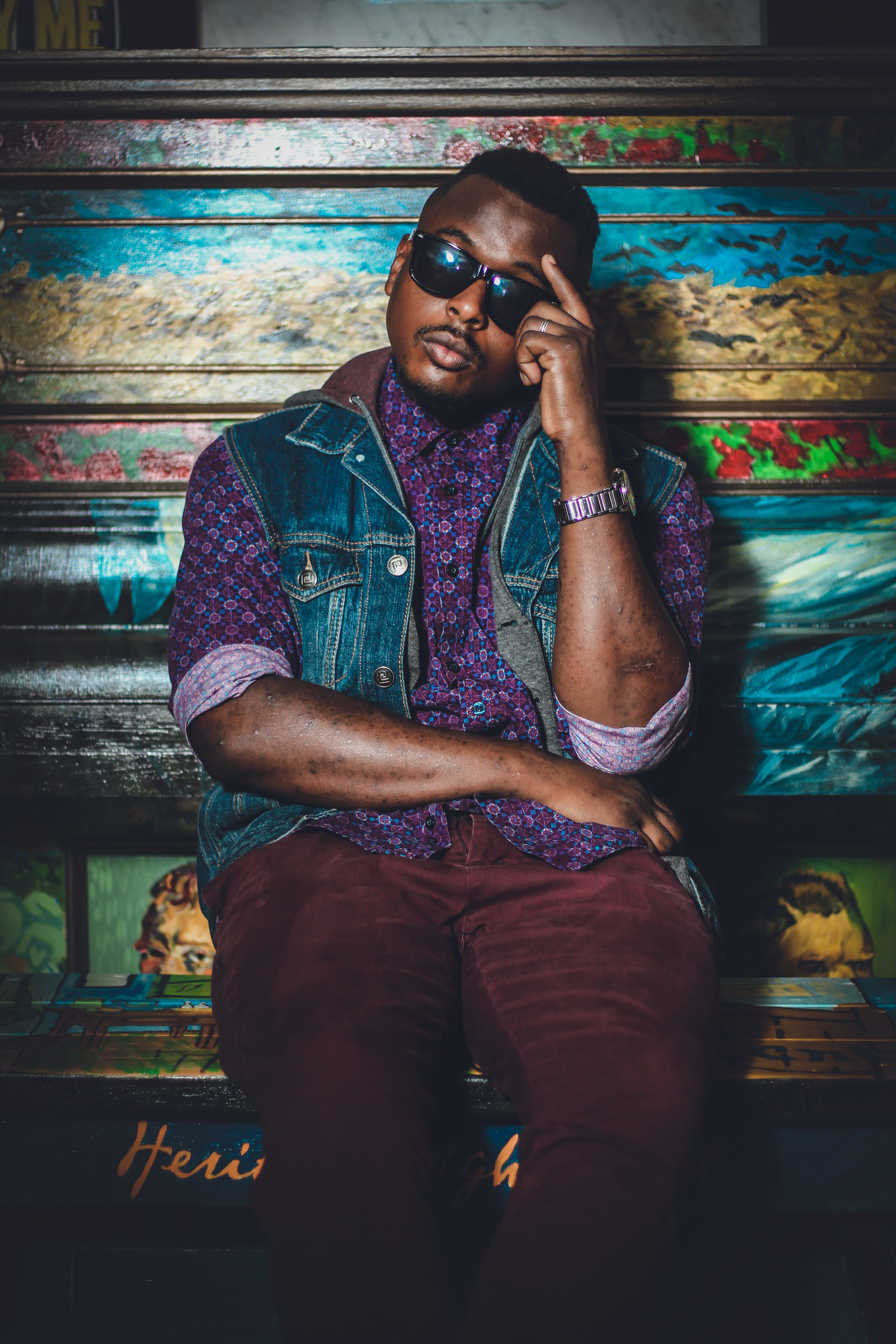floral, one person, casual clothing, fashion, sunglasses, front view, lifestyles, looking at camera, glasses, men, denim jacket, man, leaning, leisure activity, Phone HD Wallpaper