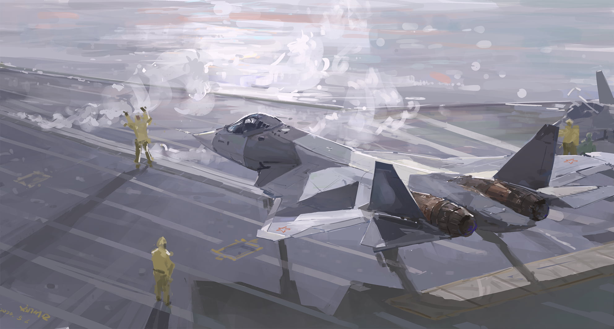 Sukhoi Su-57, XilmO, military aircraft, airfield, 1080P, HD Wallpaper