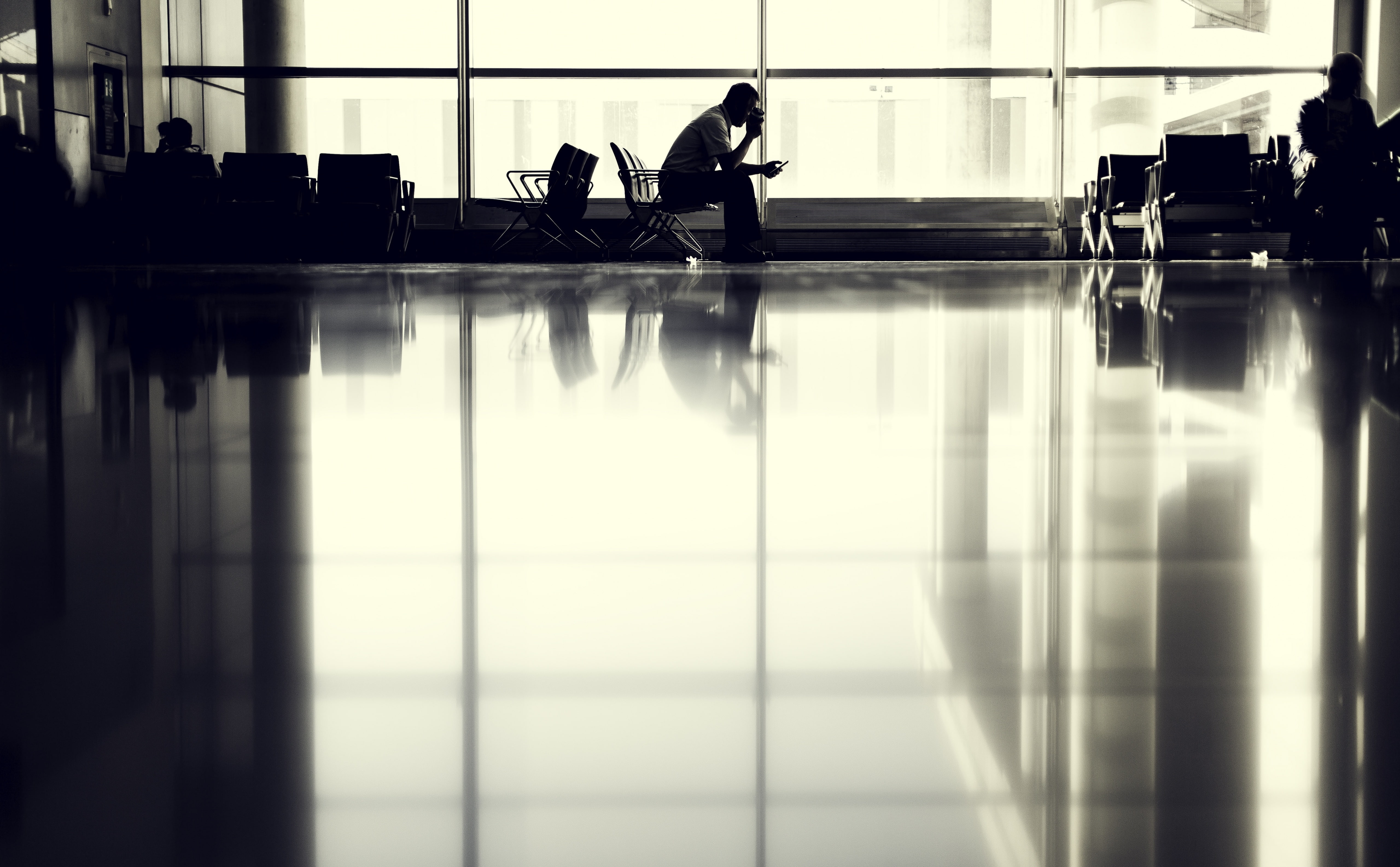 Silhouette, area, men, ontario, window, Silence, lifestyles, Human, Dark, smartphone, Airport, glass - material, People, reflection, adult, airport terminal, HD Wallpaper