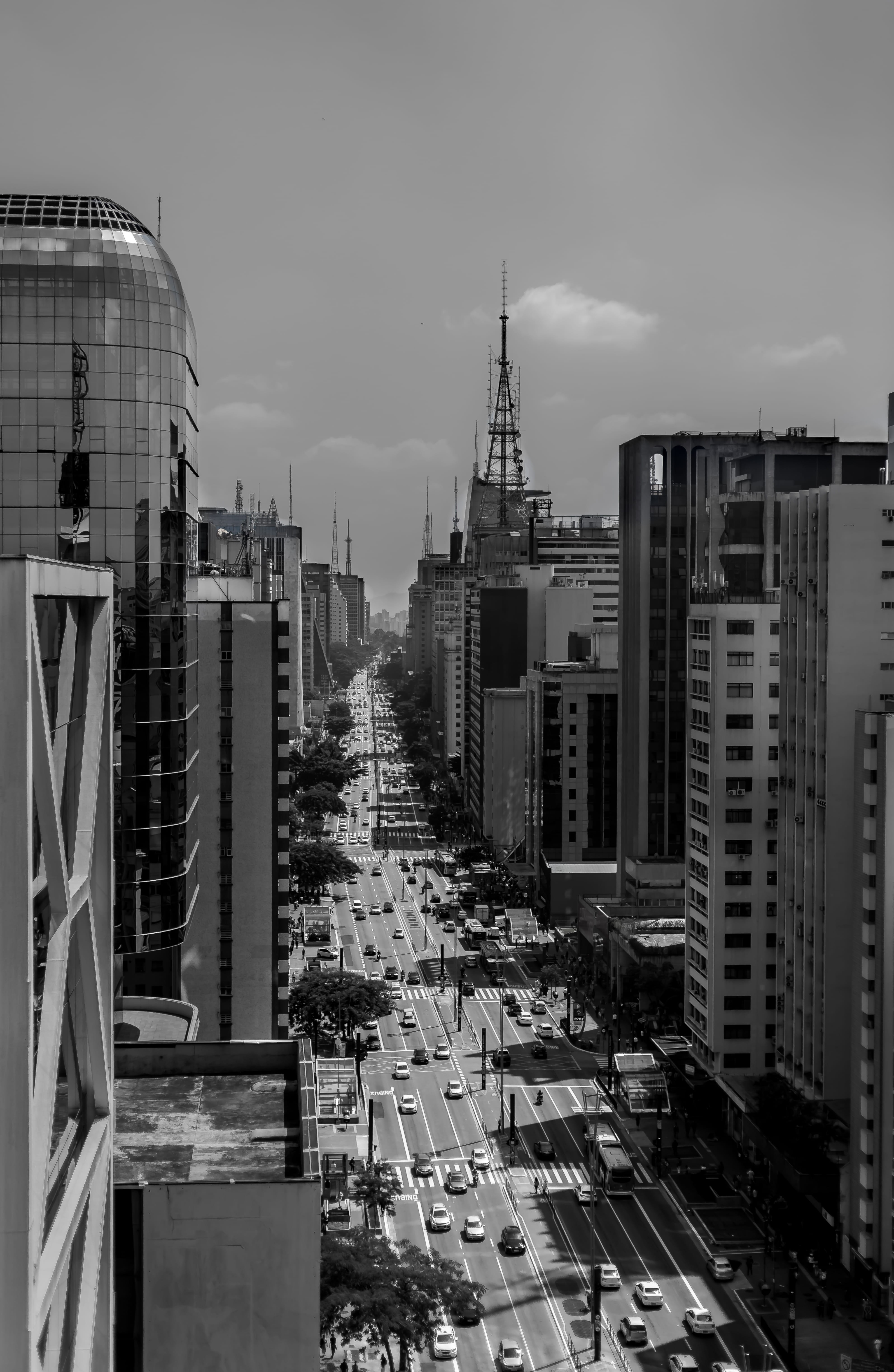 financial district, motor vehicle, office building exterior, street, black-and-white, car, birds eye view, downtown, aerial shot, buildings, architecture, Phone HD Wallpaper