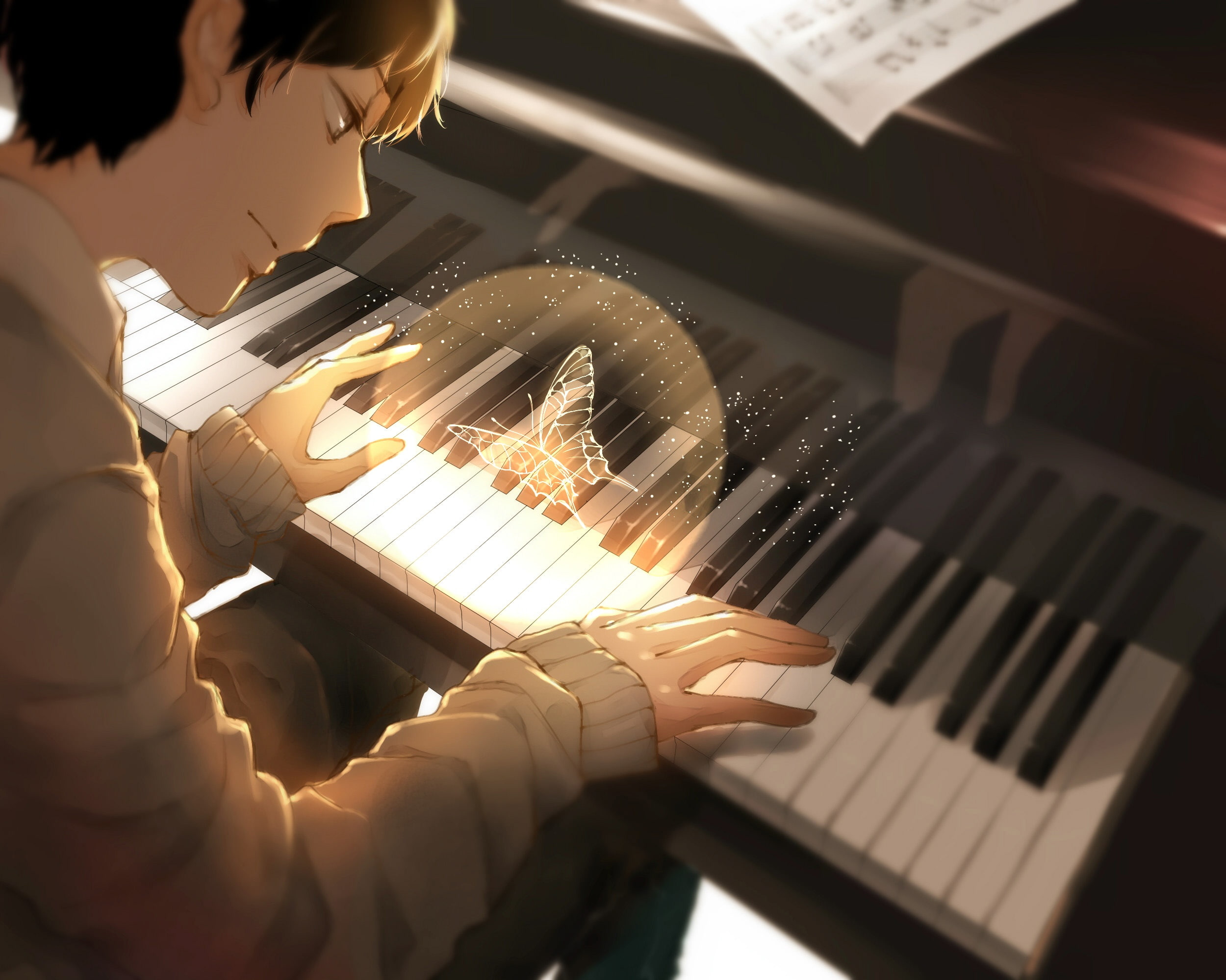 original, boy, instrument, piano, anime, musical, 1080P, HD Wallpaper