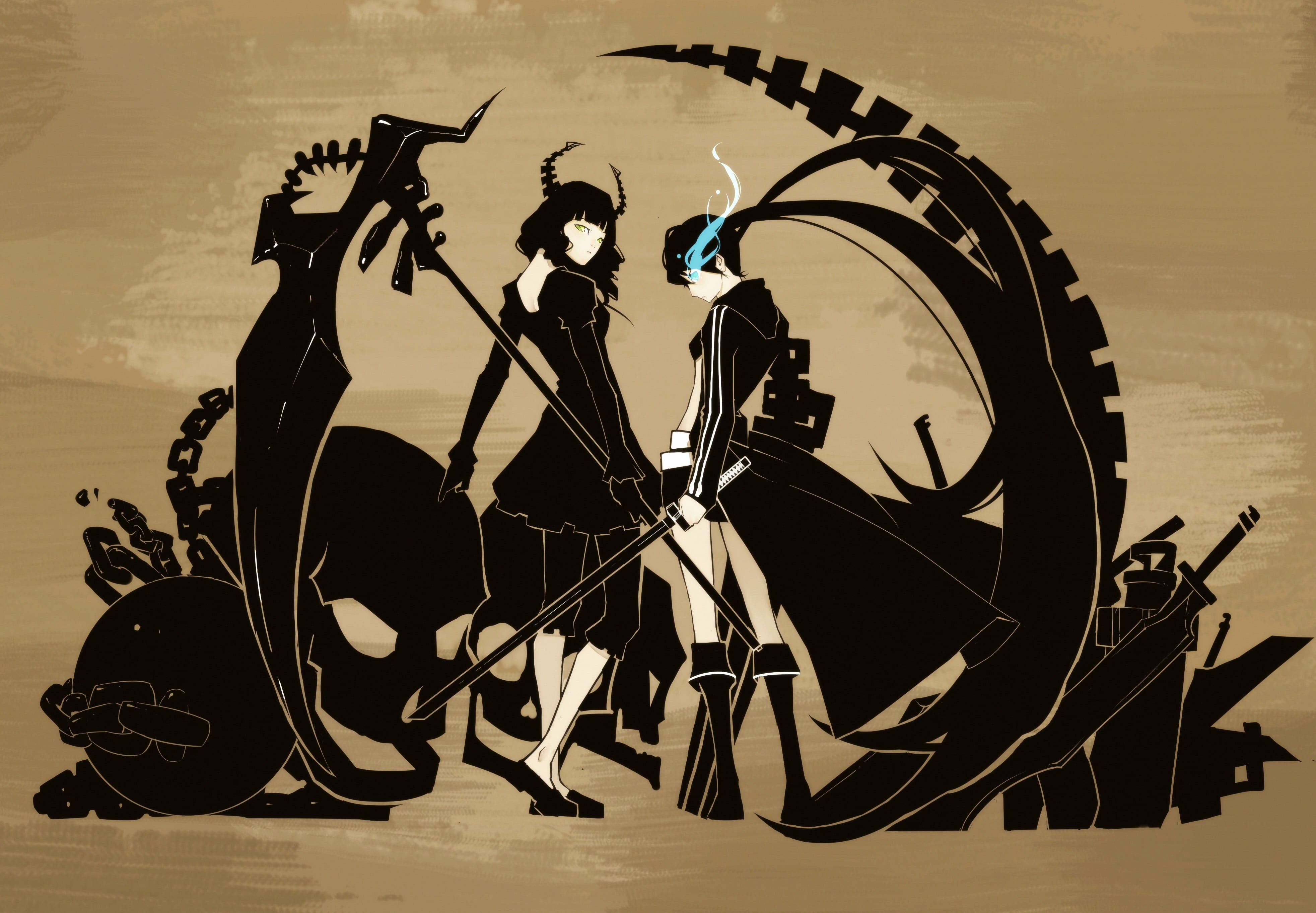 indoors, Black Rock Shooter, close-up, artwork, communication, stationary, mode of transportation, choice, anime, no people, creativity, sword, wall - building feature, HD Wallpaper