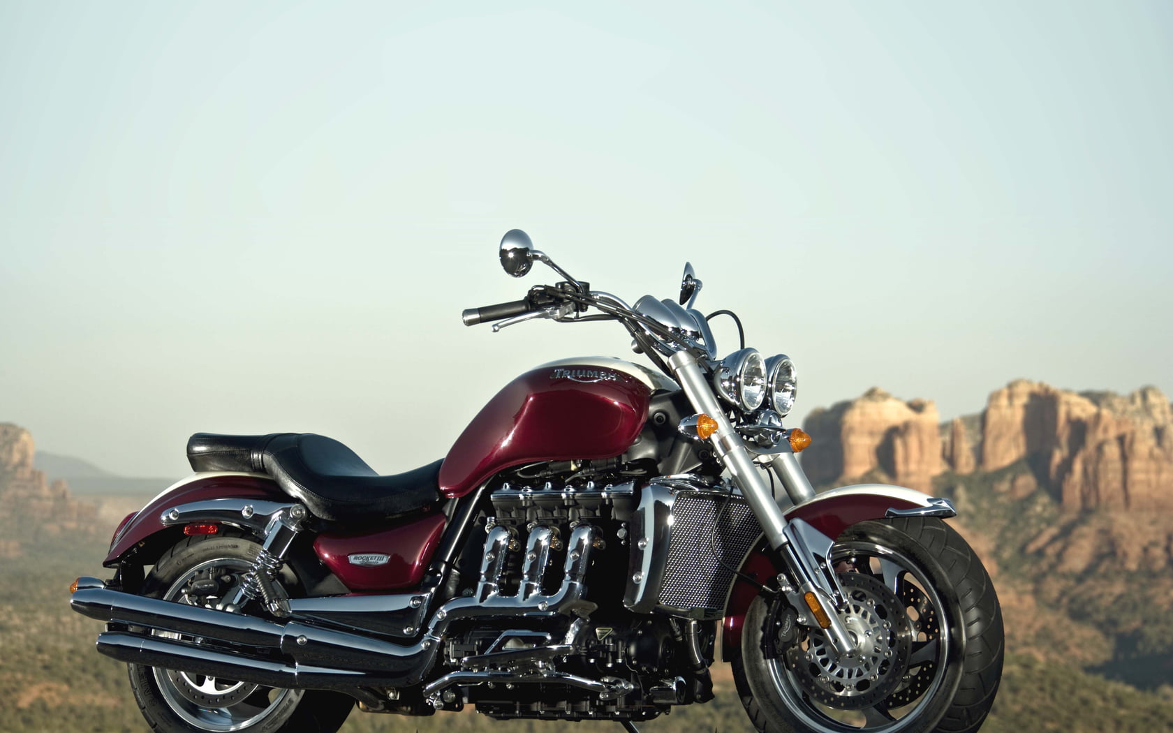 mode of transportation, Motorcycles, focus on foreground, nature, outdoors, helmet, parking, Triumph, transportation, day, copy space, sky, chrome, 720P, HD Wallpaper