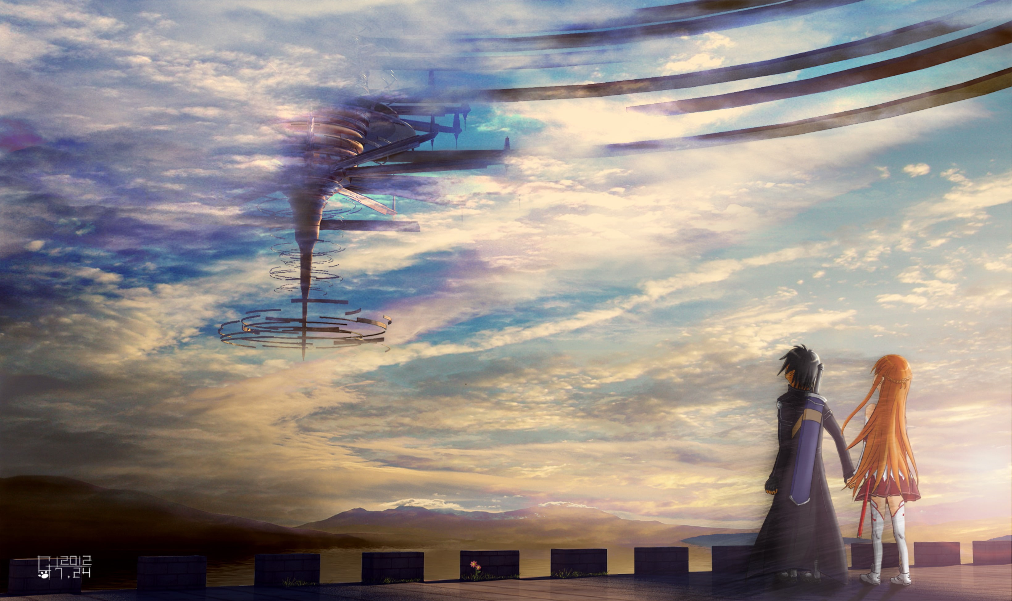 anime, 2K, Yuuki Asuna, Klein, Kirigaya Kazuto, anime girls, long hair, Sword Art Online, anime boys, HD Wallpaper