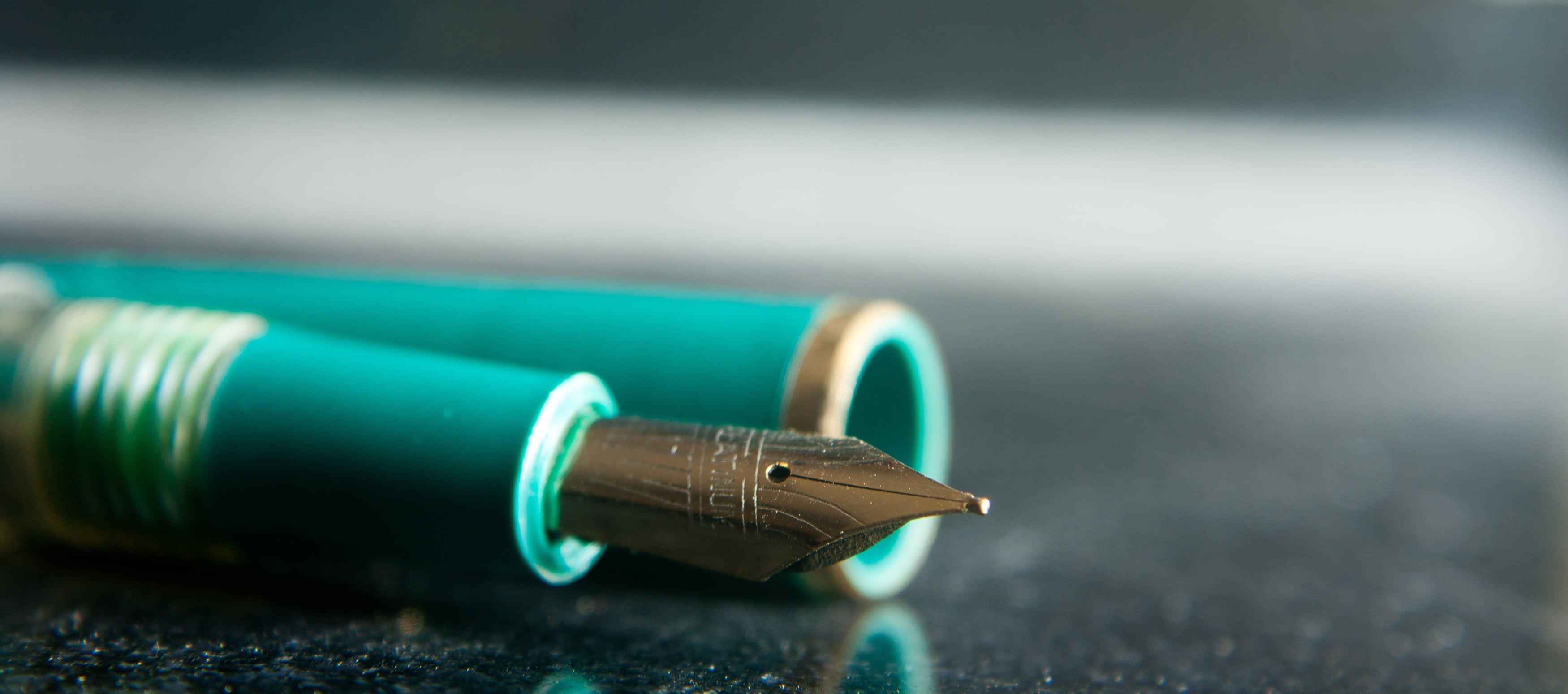writing instrument, ink, write, indoors, pen, green color, selective focus, text, single object, nib, copy space, fountain, no people, communication, close-up, HD Wallpaper