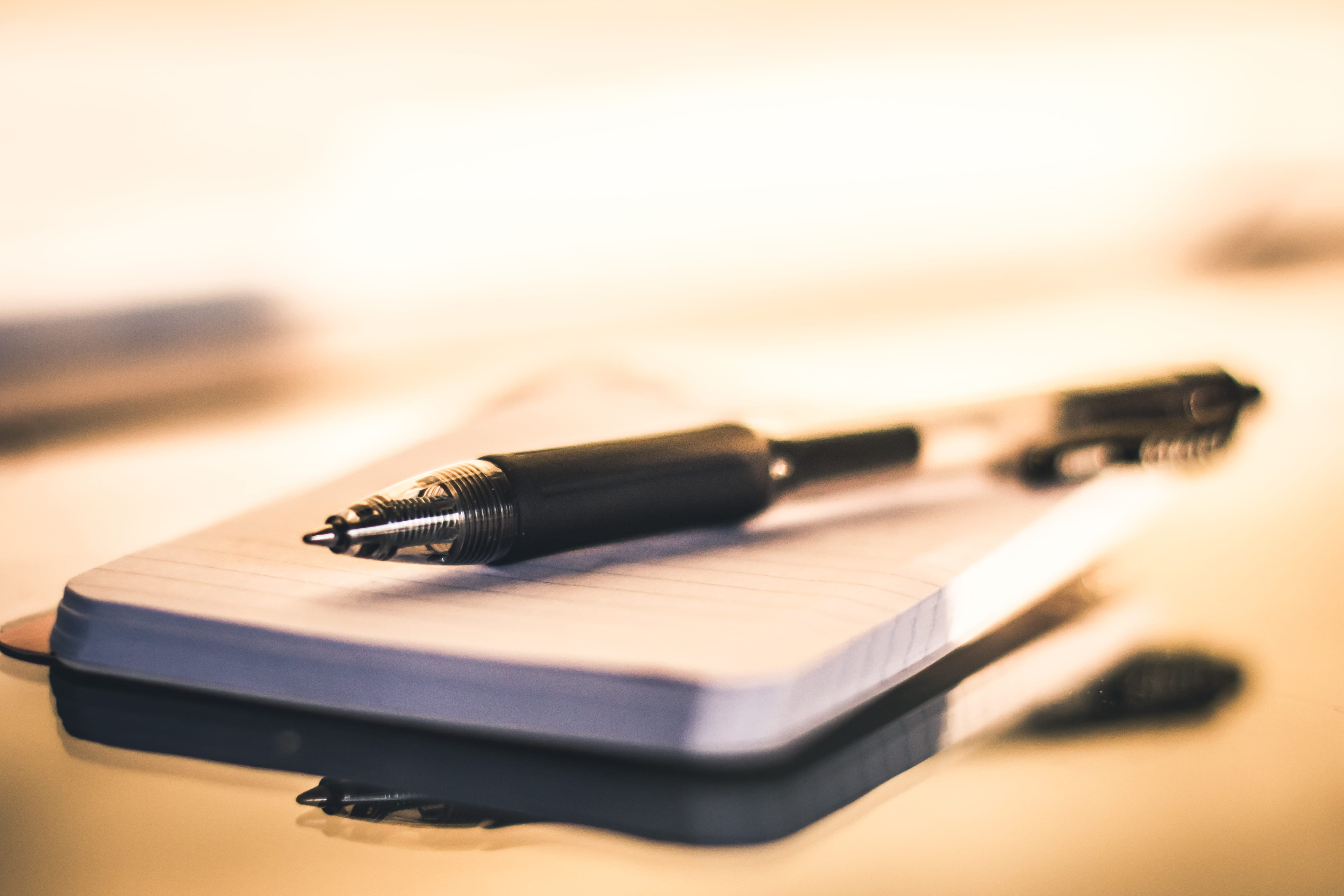 no people, indoors, reflection, black, writing instrument, ballpen, point, notebook, nib, 4K, writing, selective focus, business, office, ball point pen, HD Wallpaper