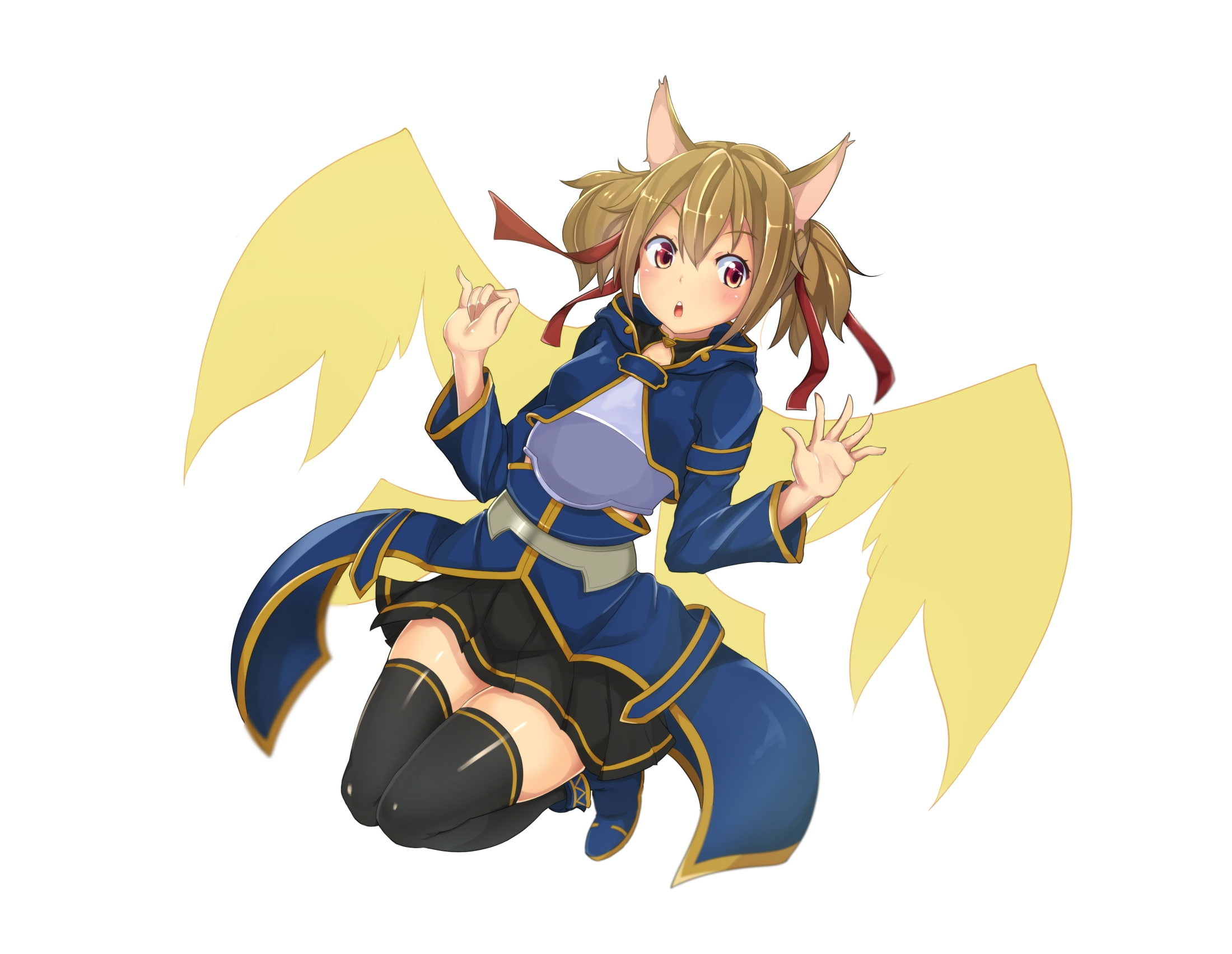 studio shot, wings, blond hair, Anime, celebration, childhood, emotion, women, ayano keiko, looking at camera, animal ears, one person, toy, smiling, cute, HD Wallpaper