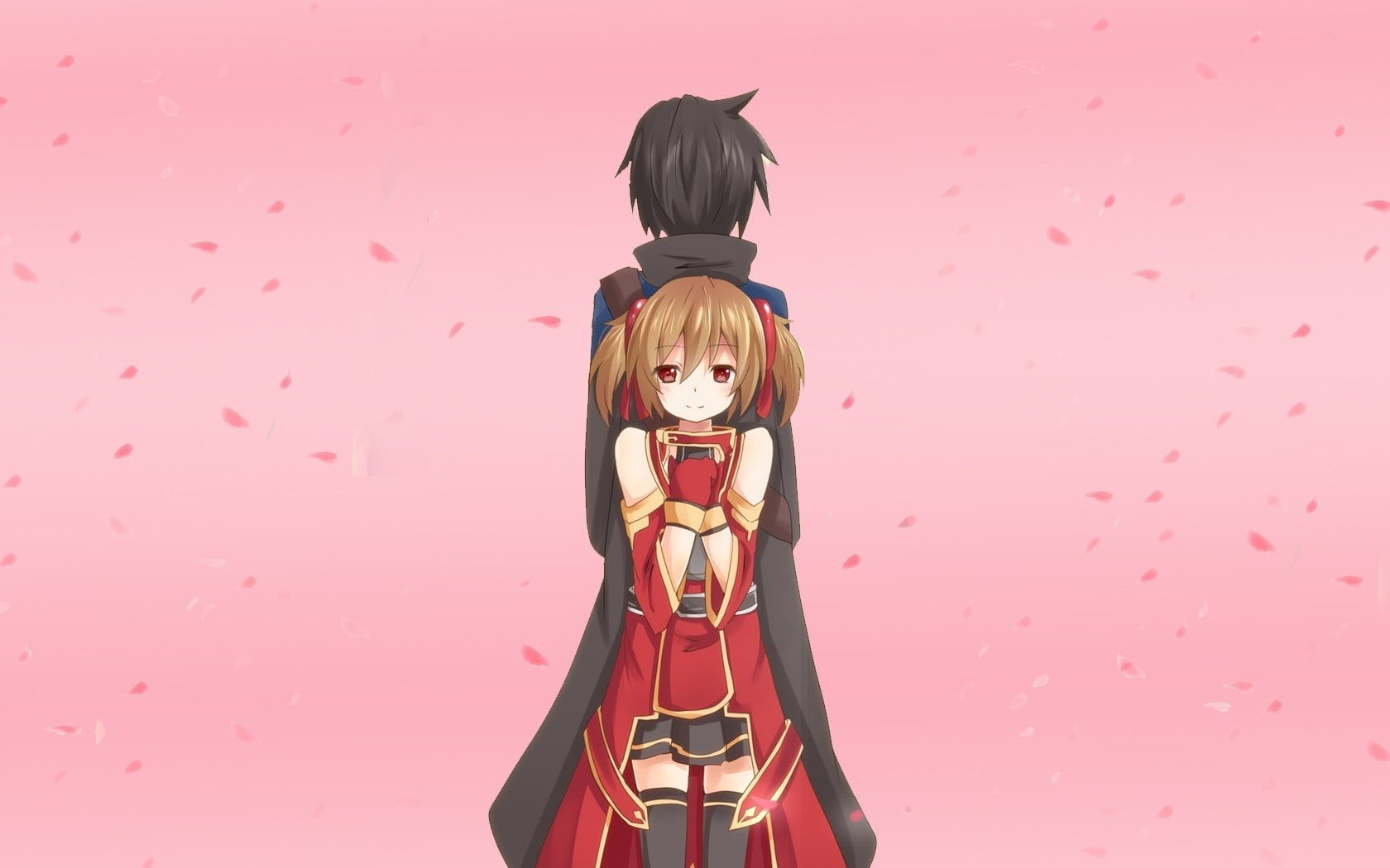 sword art online kirigaya kazuto ayano keiko detached sleeves, rear view, colored background, one person, toy, 720P, human representation, red, hairstyle, HD Wallpaper