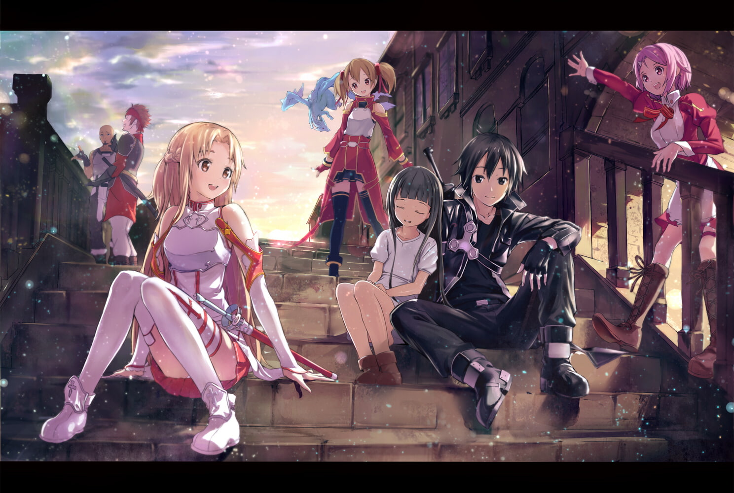 eyes, black, hair, thighhighs, lisbeth, yuuki, red, ayano, pina, pink, keiko, brown, 720P, asuna, long, shouin, twintails, HD Wallpaper