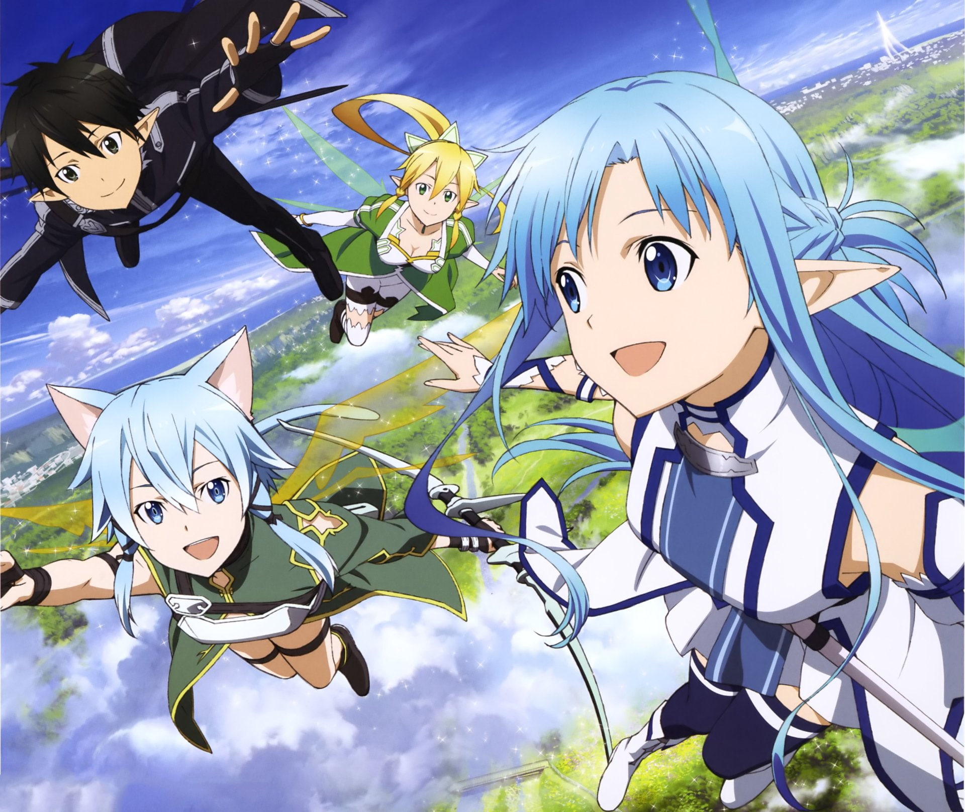 Kirito (Sword Art Online), Asuna Yuuki, Sinon (Sword Art Online), 1080P, Leafa (Sword Art Online), Sword Art Online, Sword Art Online II, HD Wallpaper