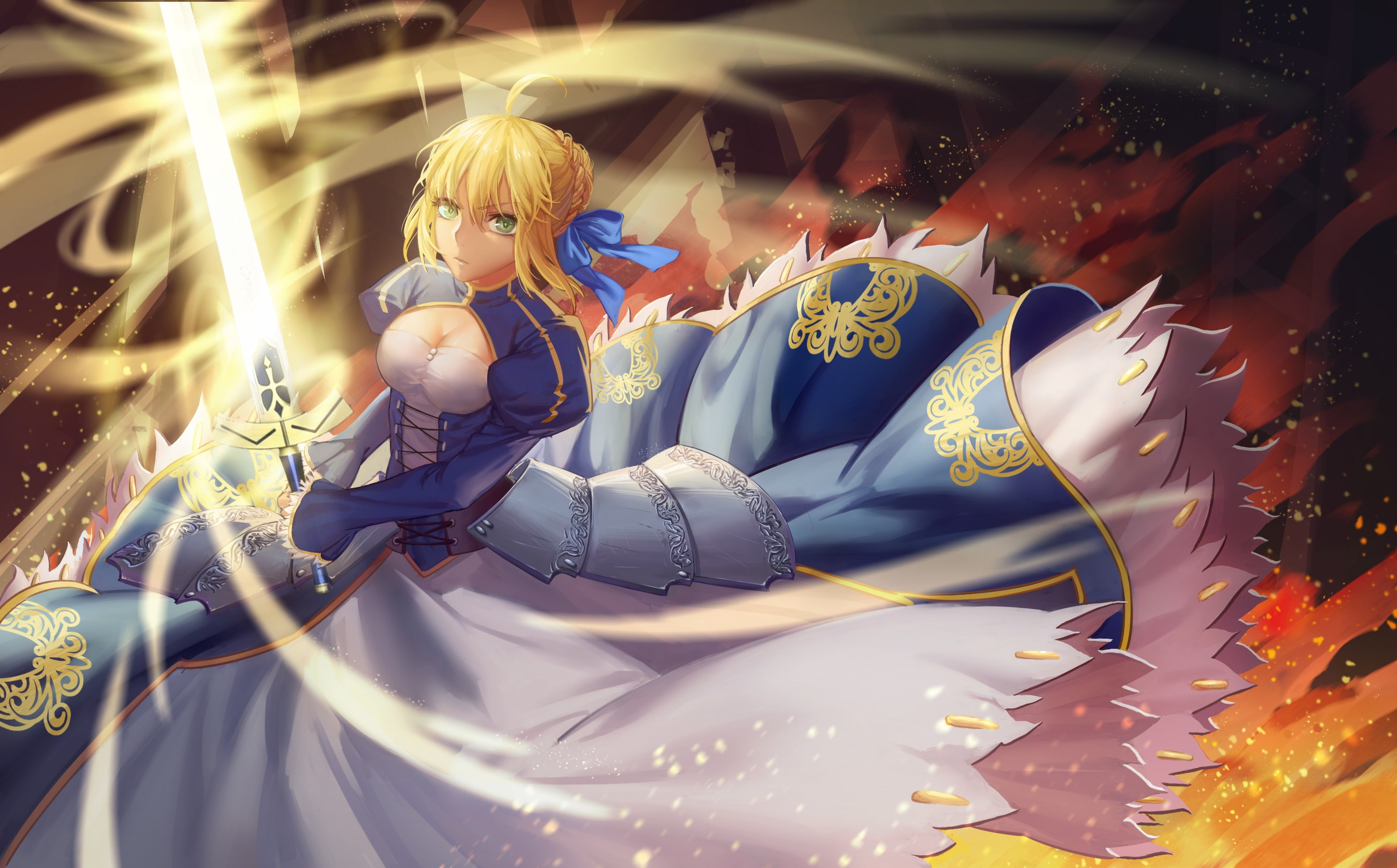 armor, dress, Saber, sword, Fate Series, blonde, 2K, Fate/Stay Night, HD Wallpaper