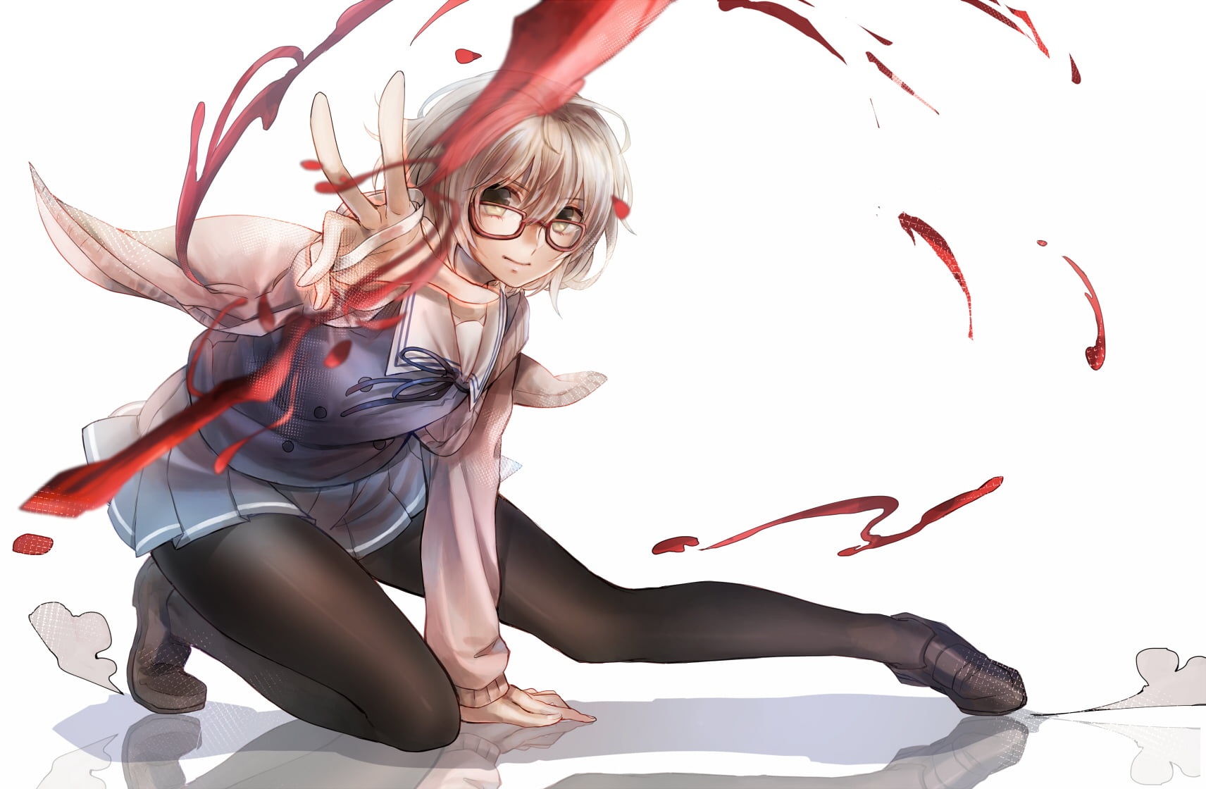 red, Kyoukai no Kanata, glasses, art and craft, anime, lifestyles, indoors, women, one person, blond hair, casual clothing, hair, anime girls, young women, HD Wallpaper