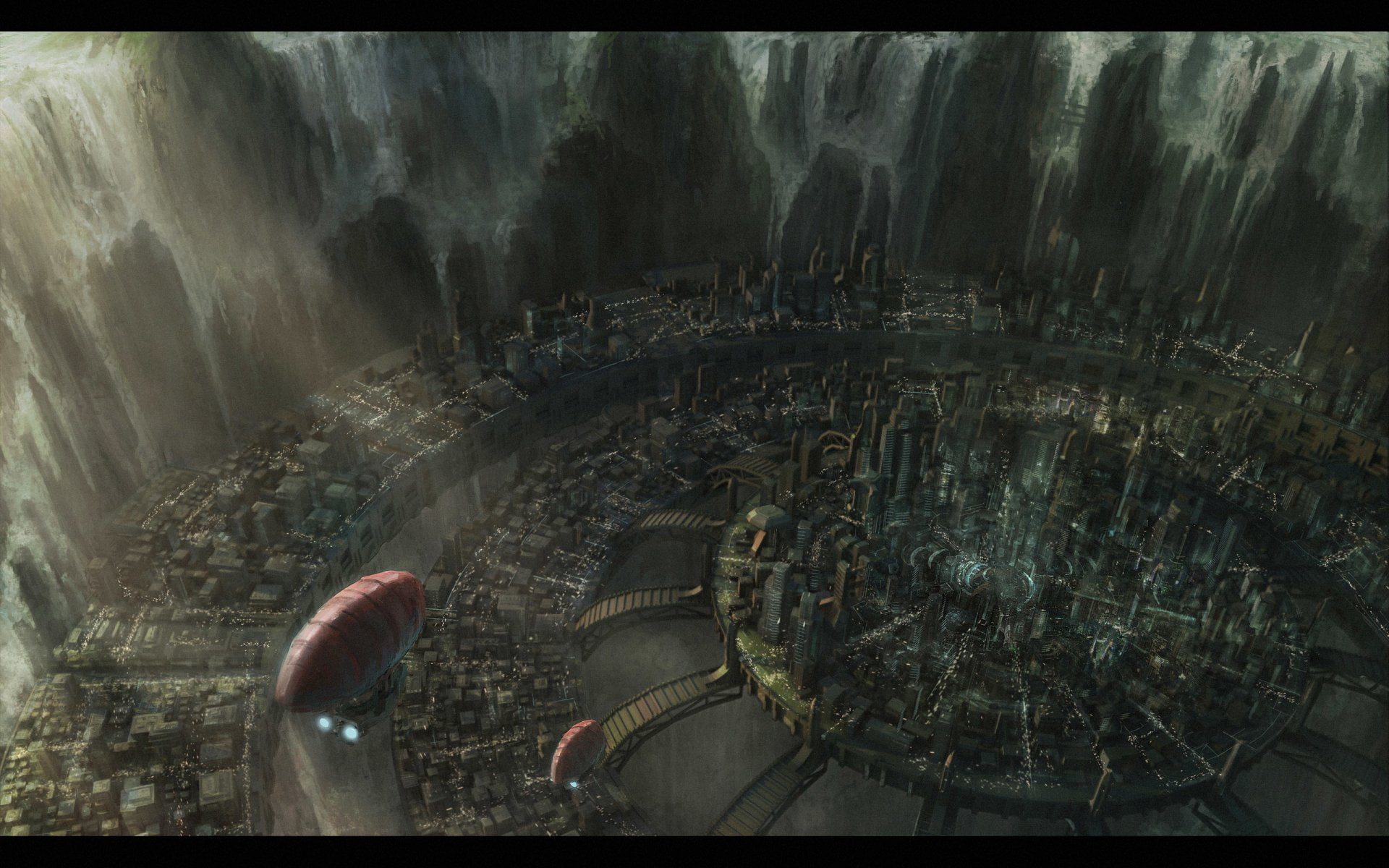 red, Sci Fi, airship, City, 1080P, HD Wallpaper