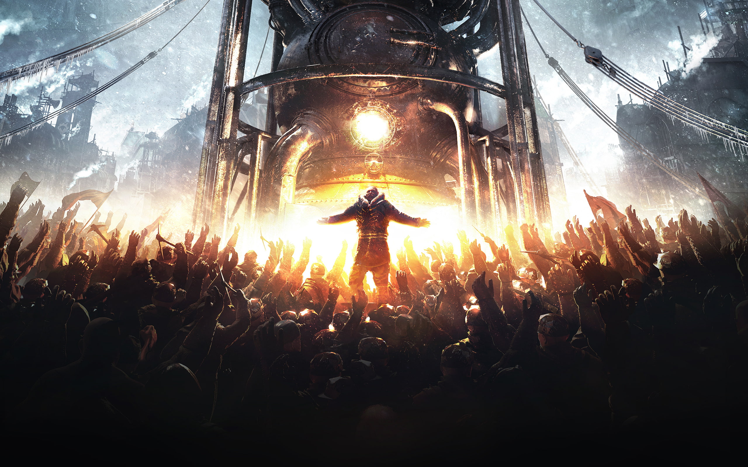 group of people, back lit, 2K, festival, light, large group of people, event, illuminated, standing, lifestyles, Game, performance, nature, Frostpunk, HD Wallpaper