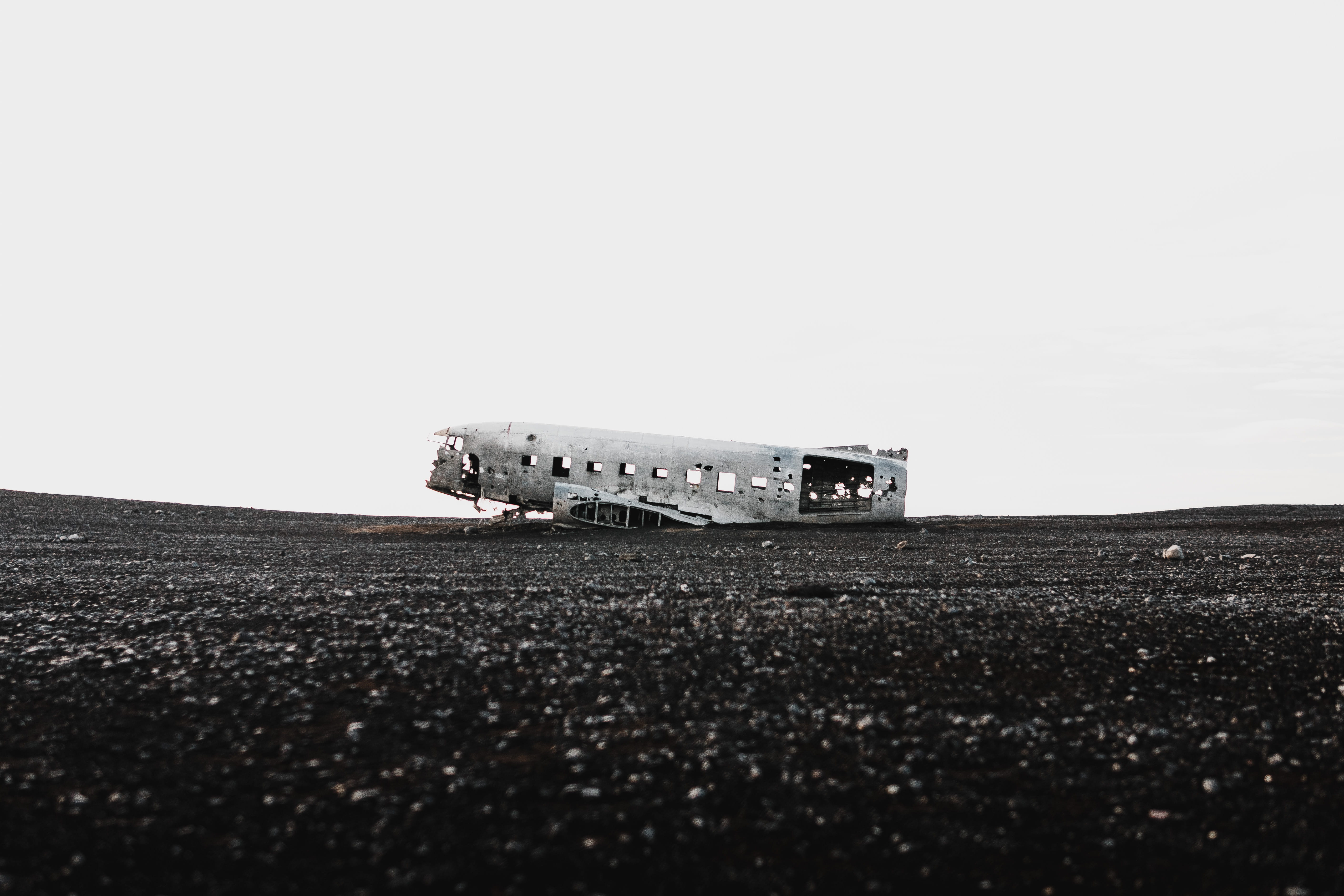 field, land, abandoned, run-down, clear sky, copy space, sky, damaged, iceland, 5K, train, tar, bird, alloy wheel, motor vehicle, trailer truck, no people, HD Wallpaper