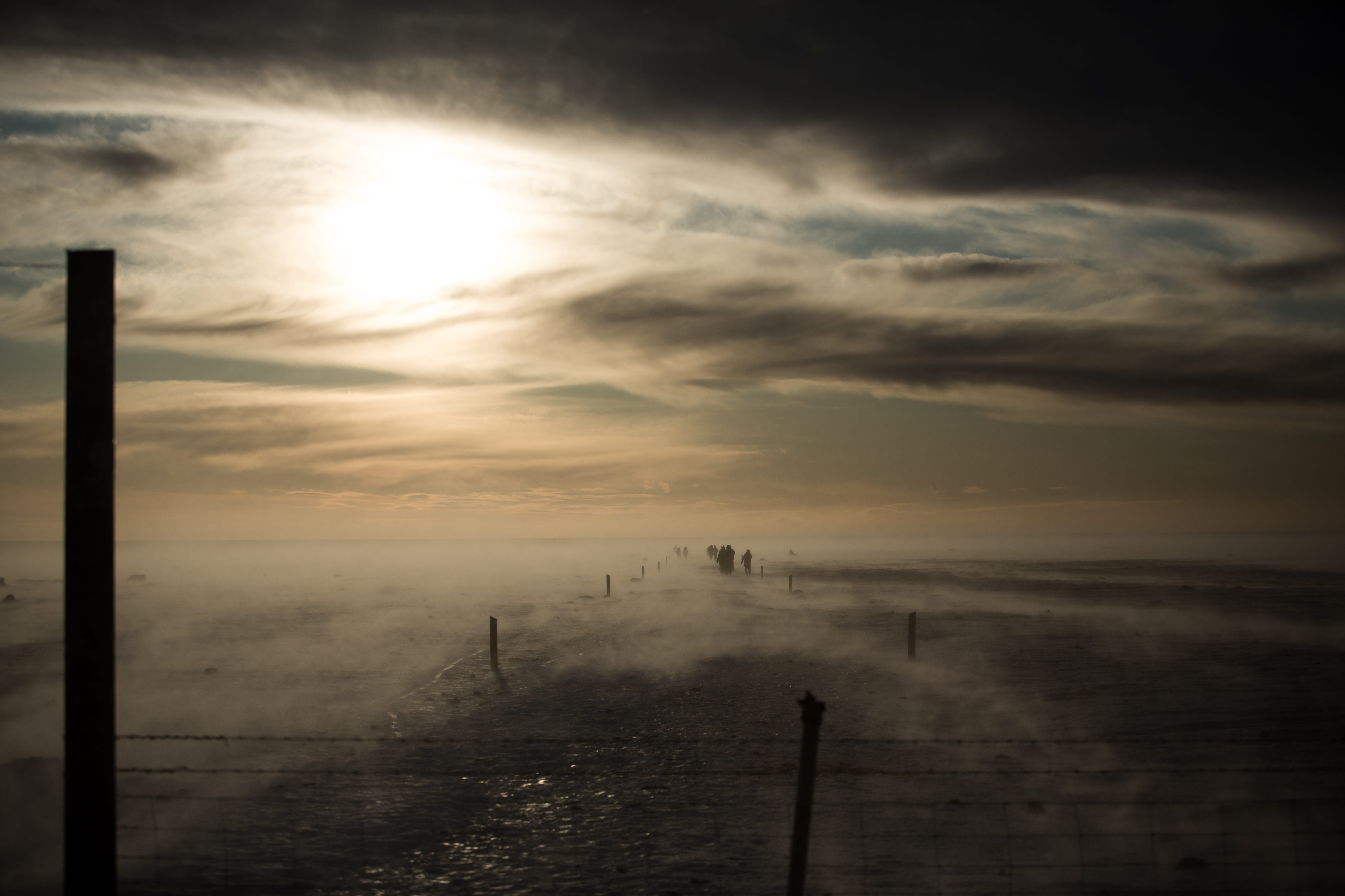 wooden post, adventure, land, water, horizon over water, cloud - sky, post, discovery, solheimasandur plane wreck, horizon, snow storm, outdoors, iceland, HD Wallpaper