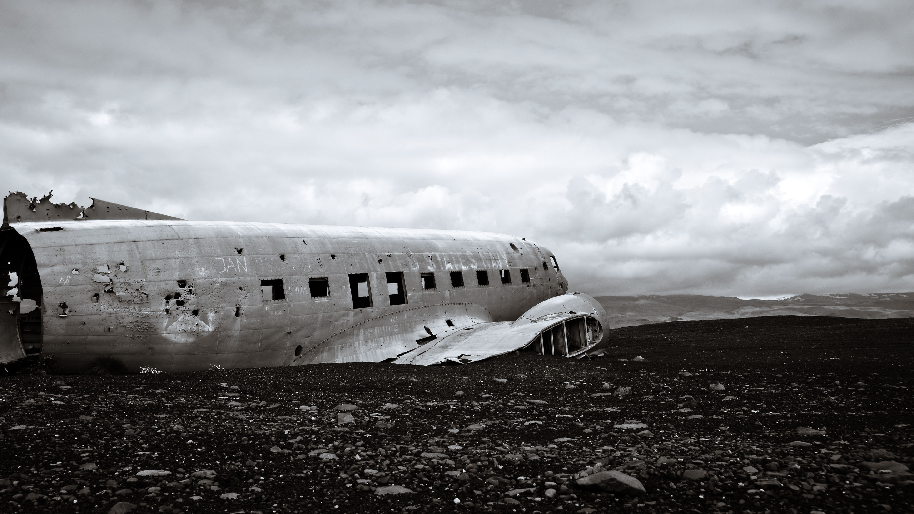 Douglas DC-3, airplane, wreck, Iceland, crash, 4K, landscape, Sólheimasandur, HD Wallpaper