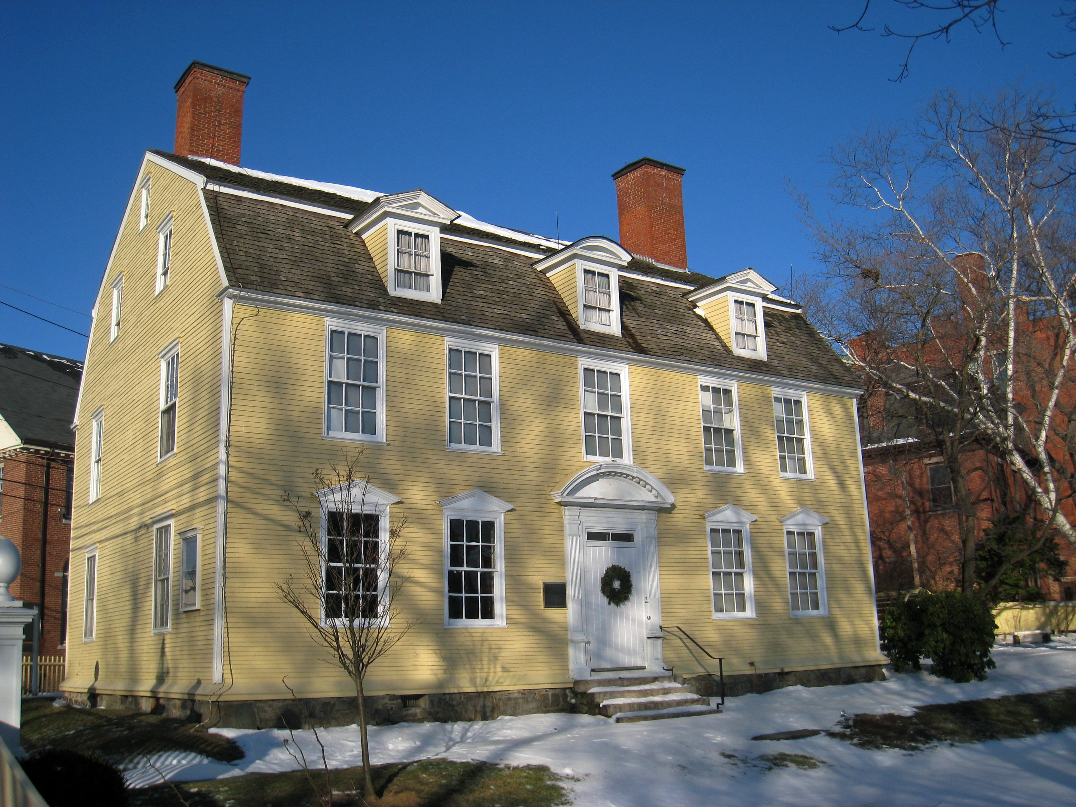 architecture, beautiful, historical, house, sunlight, outdoors, landmark, no people, tree, snow, new hampshire, clear sky, city, brick, building, old, portsmouth, HD Wallpaper
