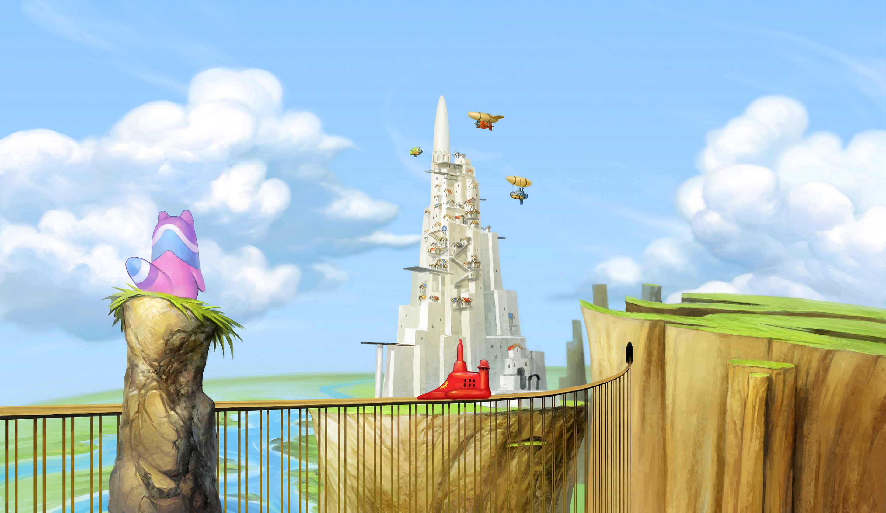 religion, spirituality, belief, clouds, tower, vertebrate, building exterior, Airships, 2K, cloud - sky, focus on foreground, art and craft, decoration, HD Wallpaper