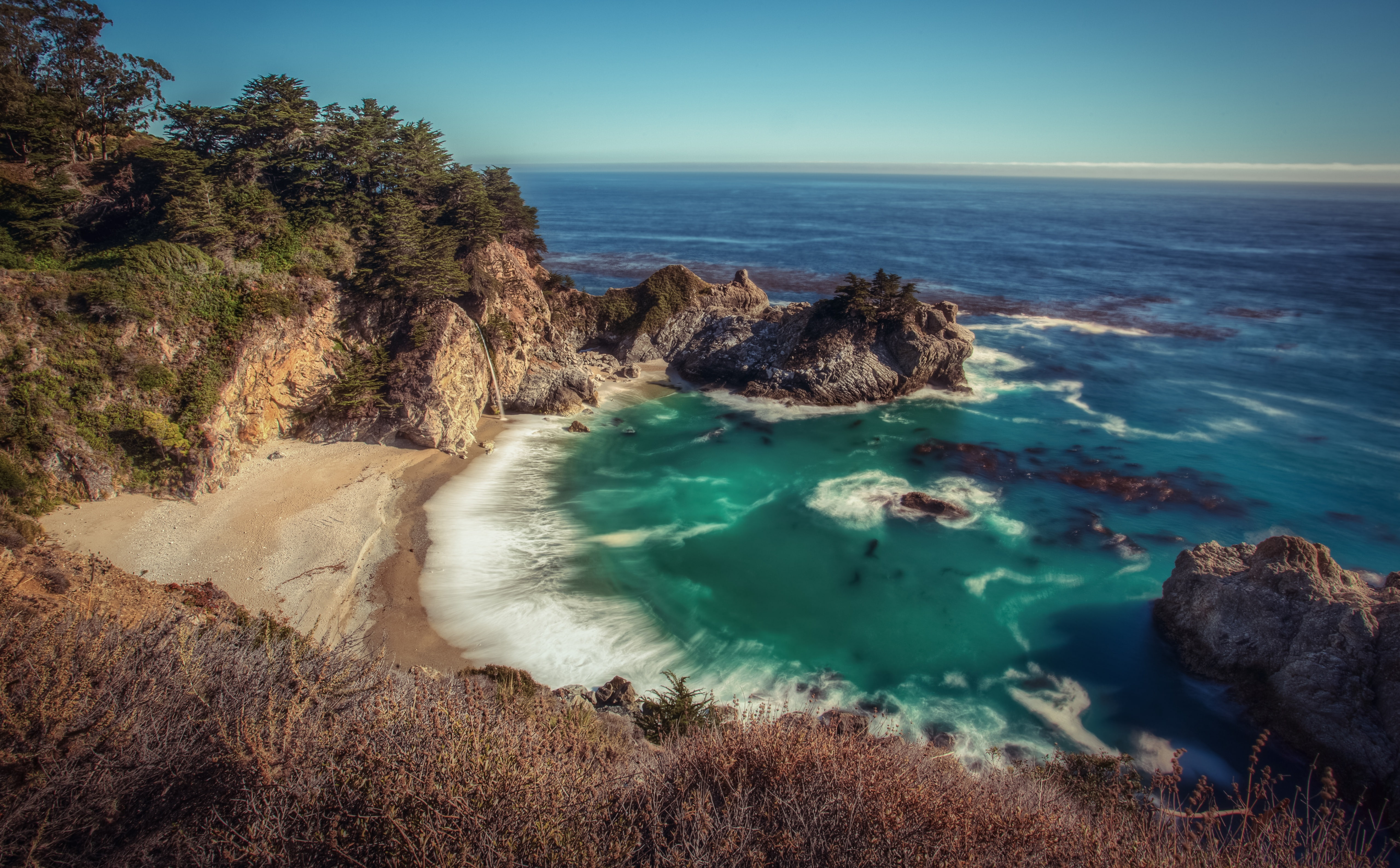 5K, beauty in nature, rock - object, plant, tranquil scene, no people, solid, trees, tranquility, nature, burns, United States, green, beach, pfeiffer, HD Wallpaper