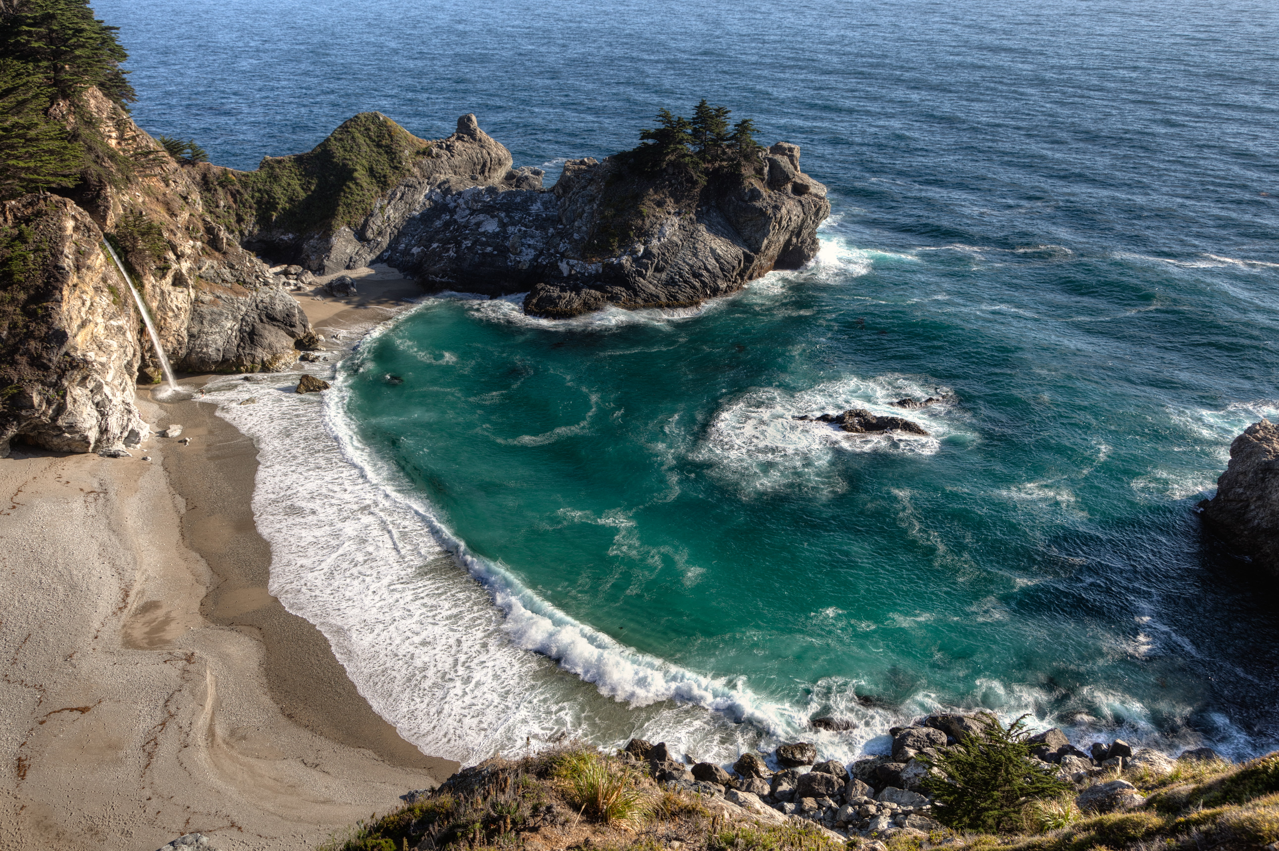 no people, scenics - nature, Big Sur, rock - object, tranquil scene, motion, beach, tranquility, outdoors, stack rock, beauty in nature, Bay, rocky coastline, HD Wallpaper