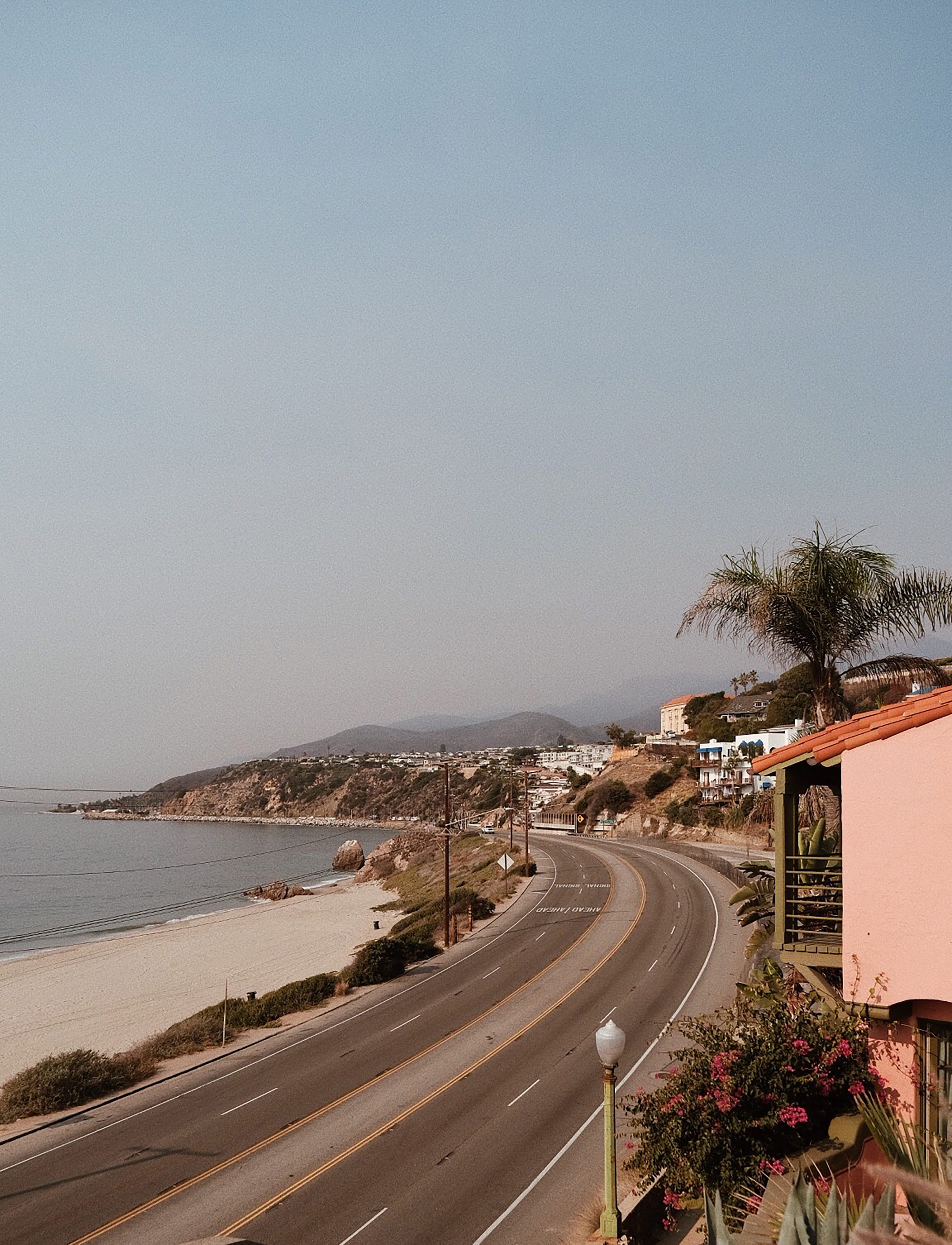 the way forward, pacific coast, way, sky, highway, maliby, land, transportation, tree, day, plant, nature, travel, clear sky, empty road, copy space, sea, Phone HD Wallpaper