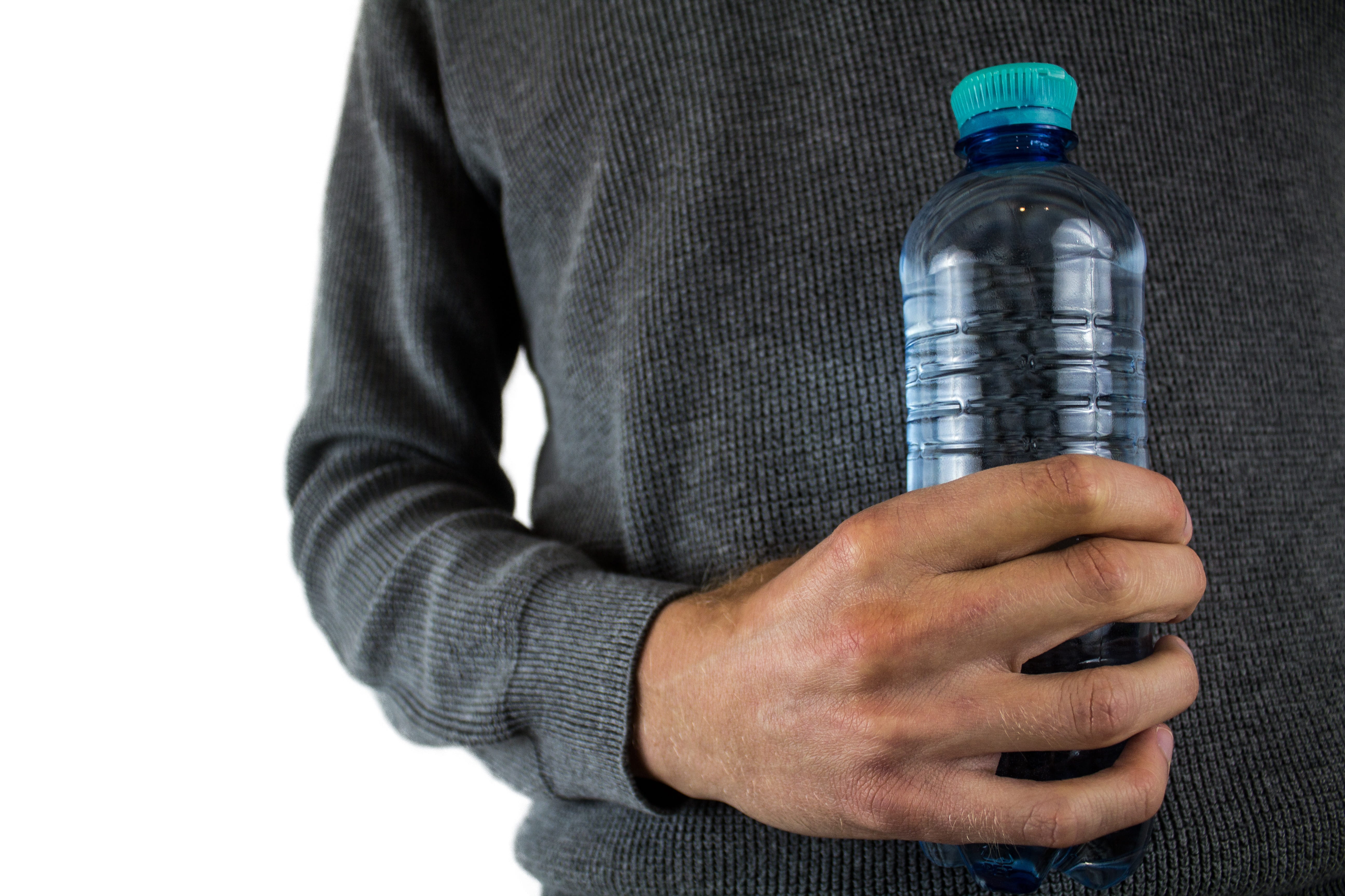 person, drink, plastic, studio shot, clear, human body part, white background, 5K, hand, cut out, water, mineral water, plastic bottles, holding, bottle, HD Wallpaper