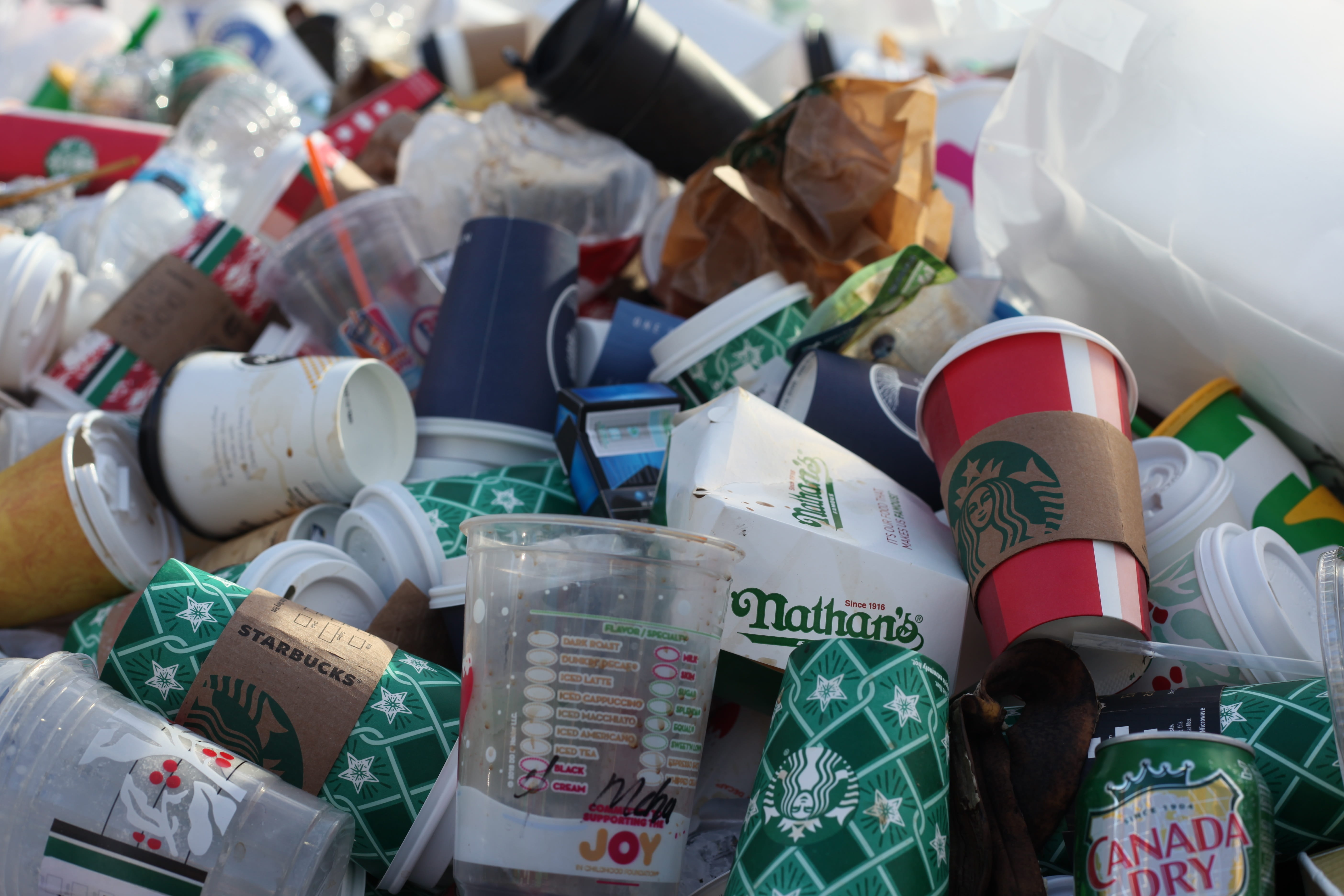 heap, bottle, trash mountain, plastic, container, bag, still life, fast food, close-up, variation, plastic bag, multi colored, text, stack, coffee mugs, HD Wallpaper