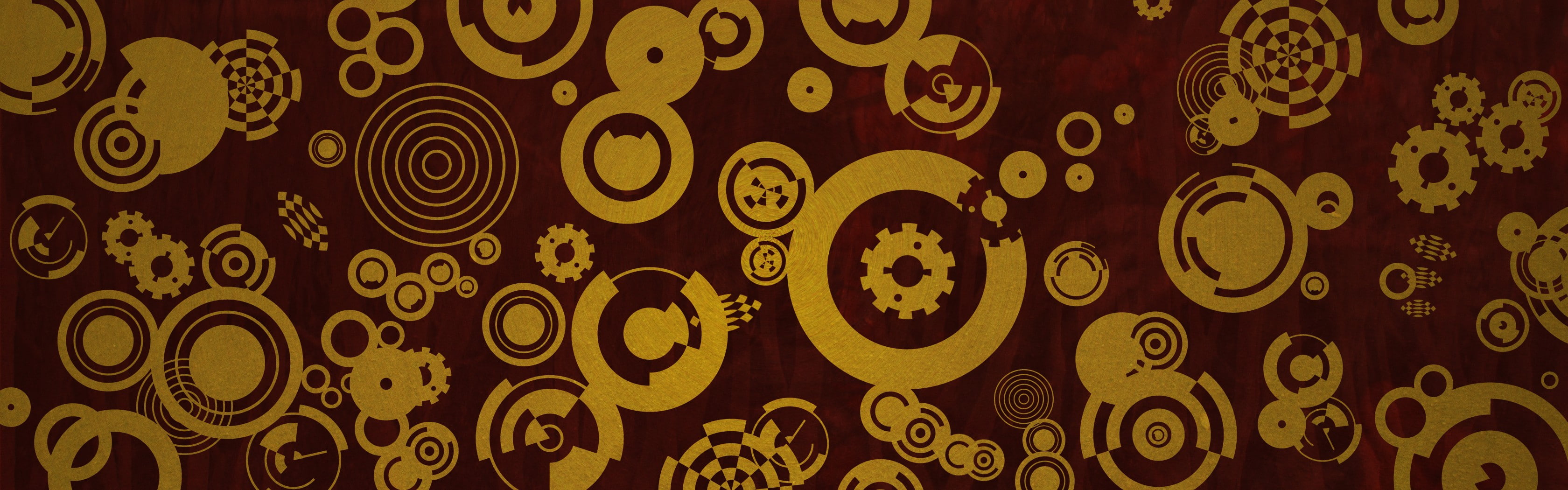 circle, red, digital art, clockworks, 2K, yellow, HD Wallpaper