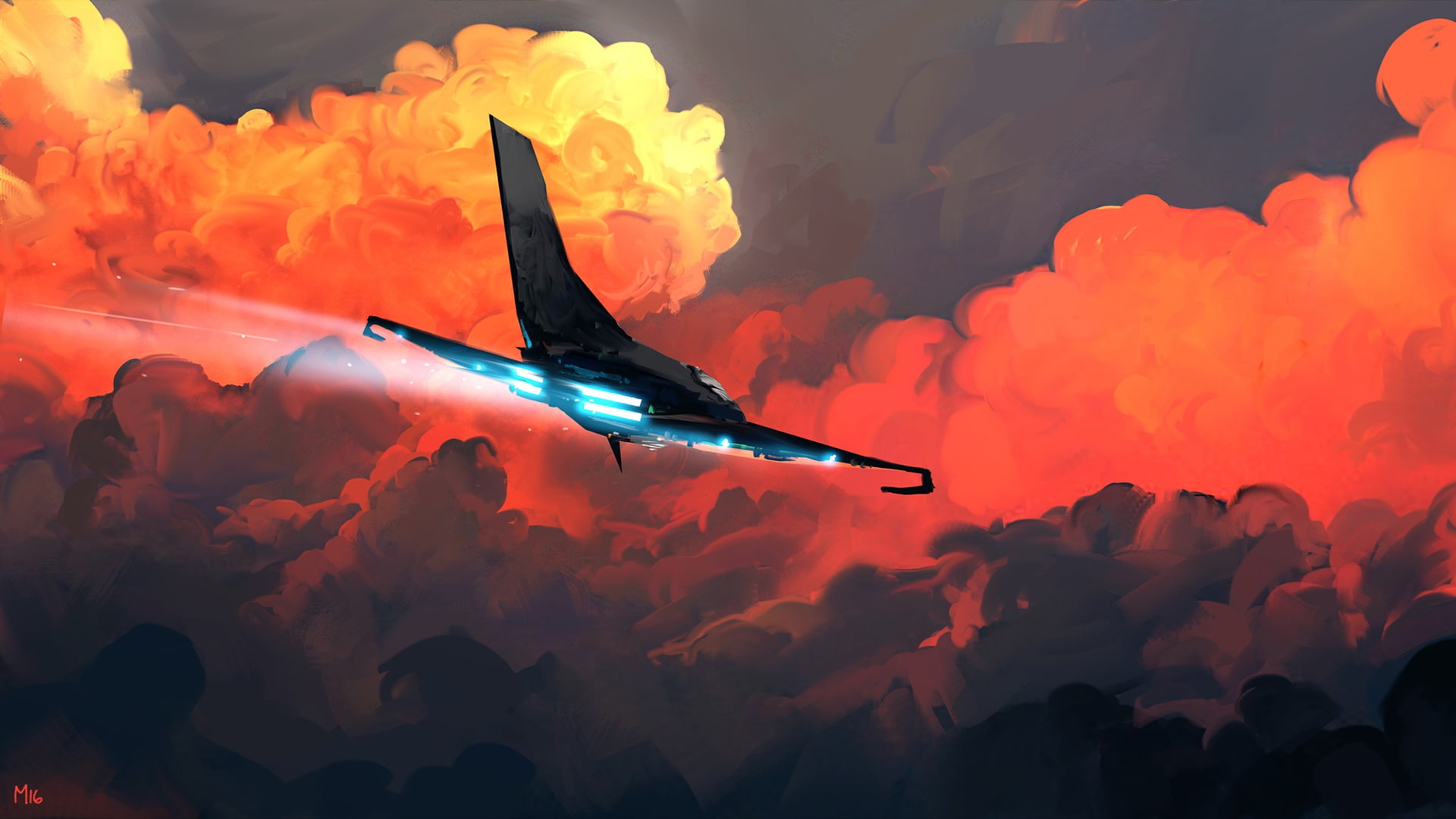 Environments, 1080P, Fantasy, Characters, Fiction, Art, The sky, Red and Blue, Figure, by Dominik Mayer, 30 min Speedpainting, Dominik Mayer, The plane, HD Wallpaper