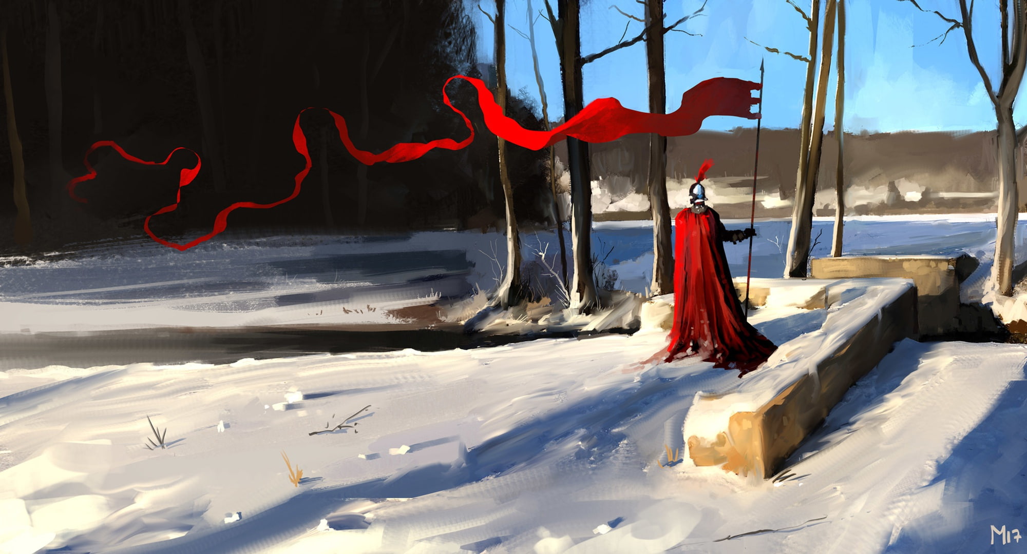 Concept Art, Winter, Noble Lord, Warrior, Banner, Dominik Mayer, 1080P, Knight, 30 min Speedpainting, Environments, by Dominik Mayer, Characters, Snow, HD Wallpaper