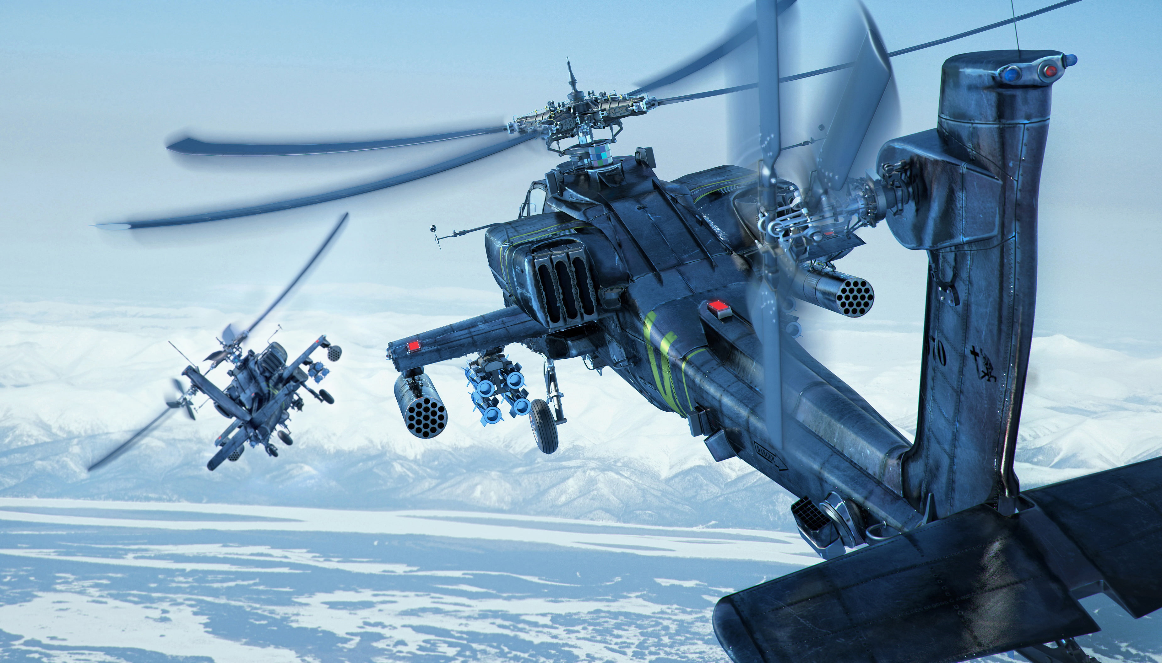 Longbow, 2K, earth, shock, Boeing, Apache, the sky, helicopters, combat, mountains, snow, AH-64D, HD Wallpaper