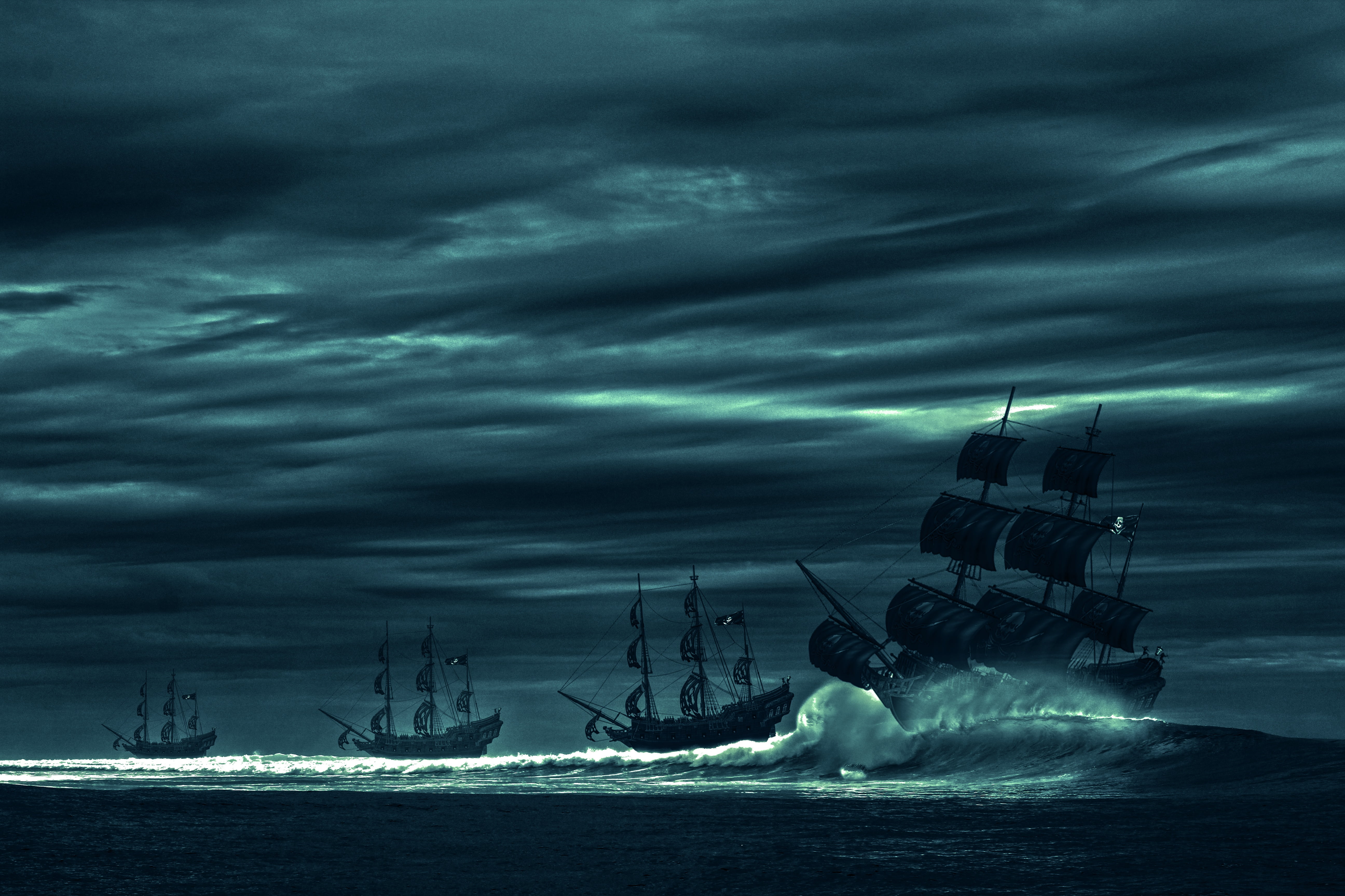 water, one animal, beauty in nature, cloud covered, animal themes, picture, outdoors, boat, pirate ship, grey sky, transportation, cloud - sky, galleon, HD Wallpaper