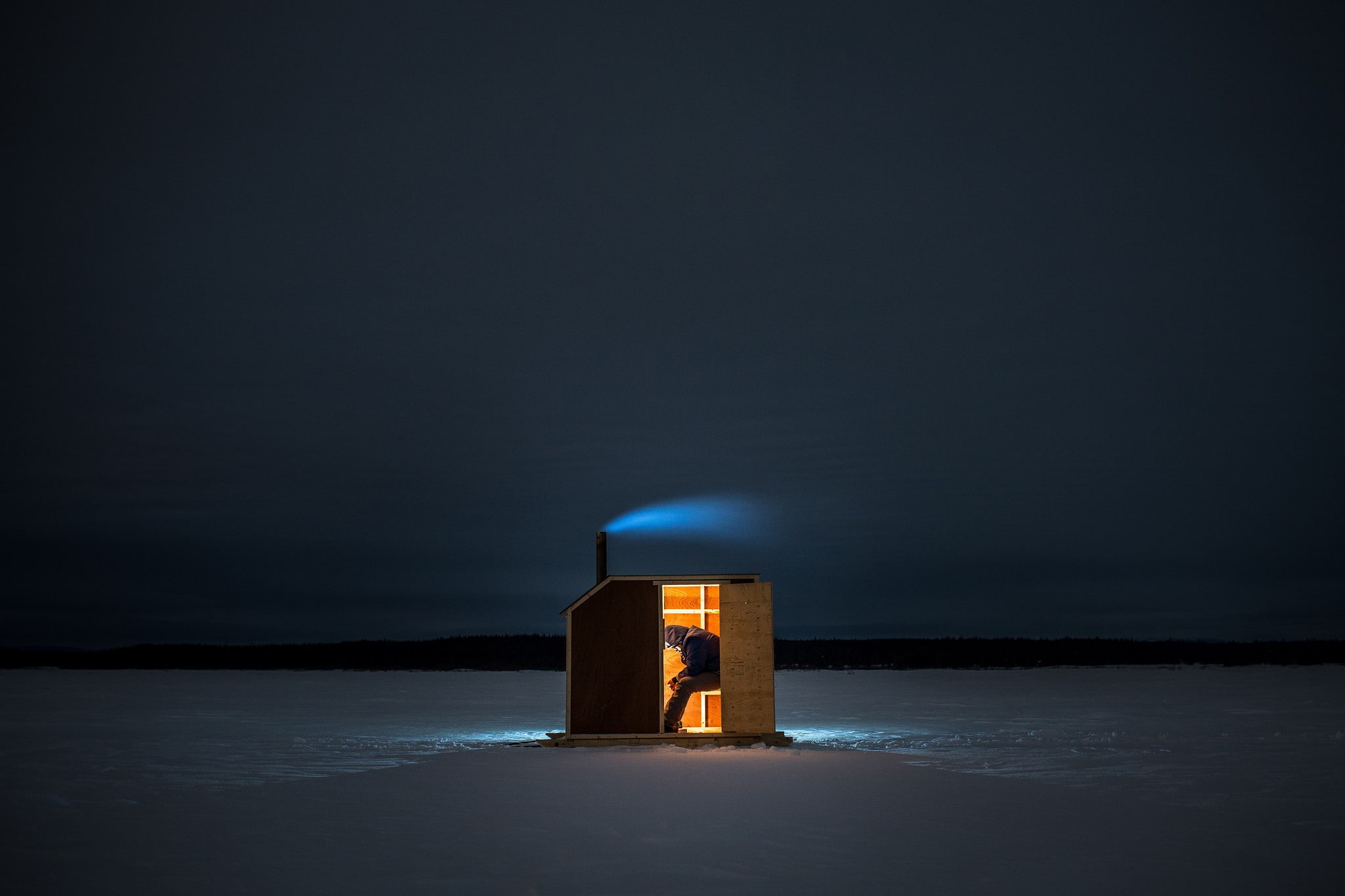 people, 1080P, ice, night, landscape, alone, ice fishing, HD Wallpaper