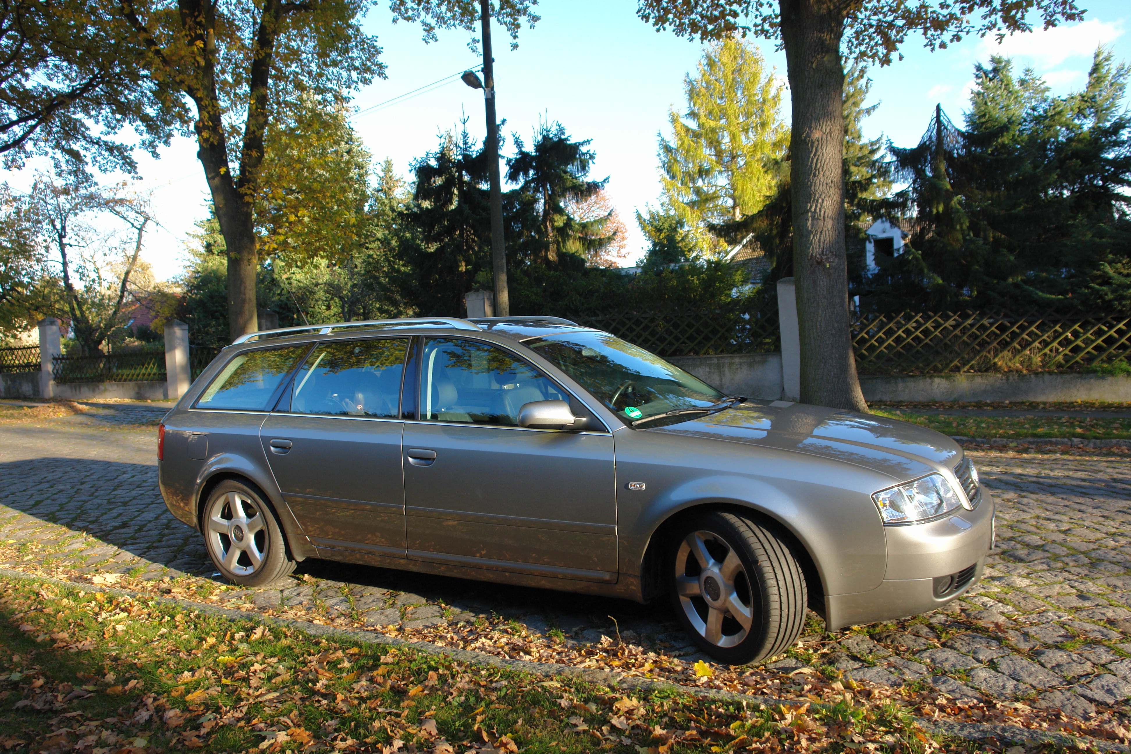 luxury, silver grey, pkw, stationary, german, sunset, 4K, day, plant, field, audi, cobblestones, vintage car, audi a6, land, tree, mode of transportation, HD Wallpaper