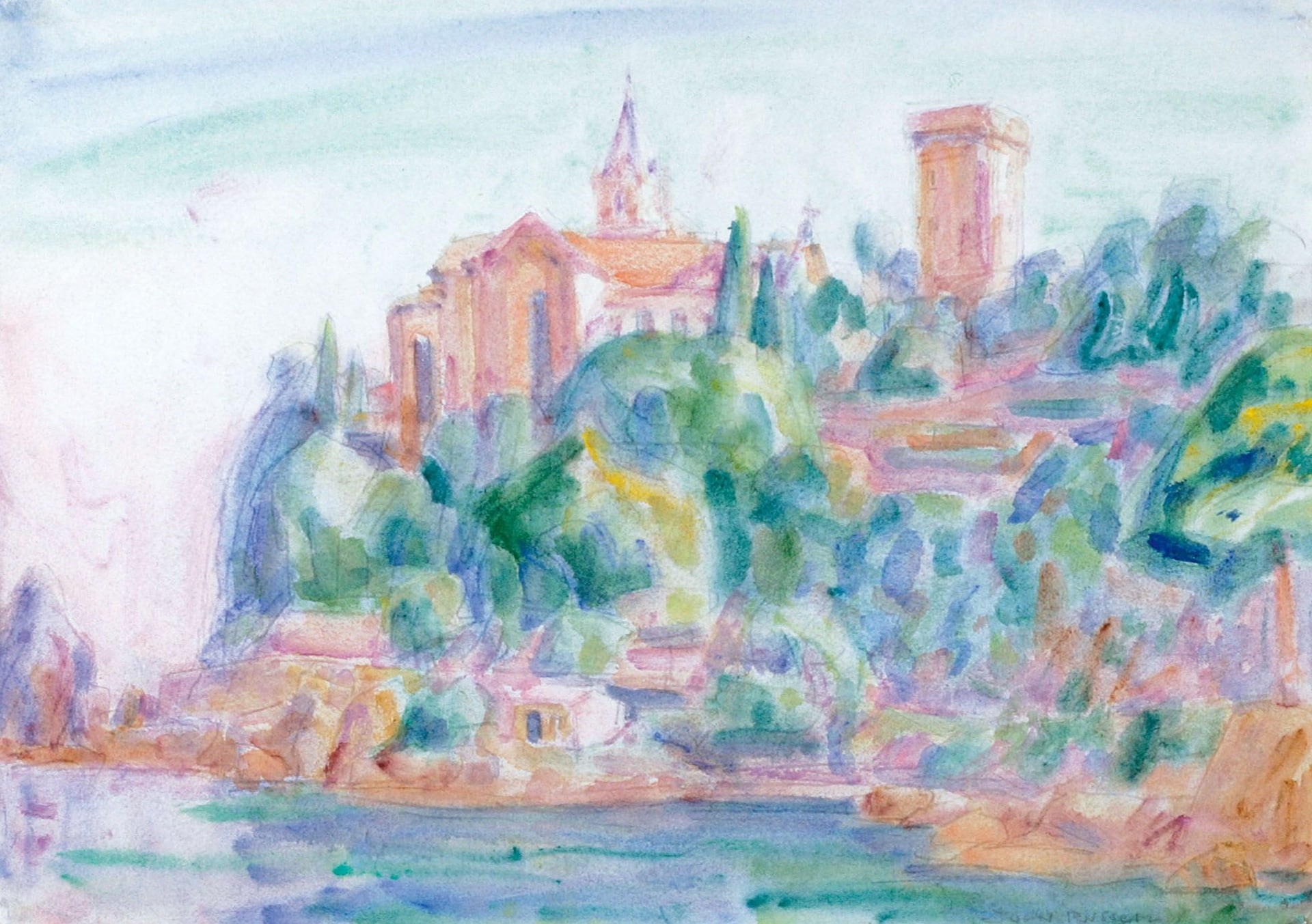 landscape, watercolor, John Peter Russell, picture, 1080P, Castello Brown. Portofino, HD Wallpaper