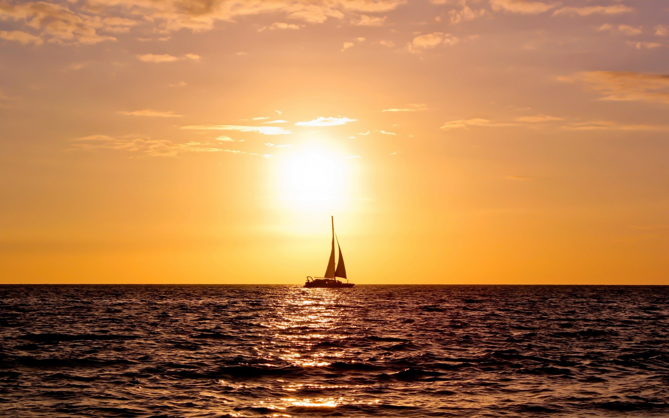 sunset, water, sailing, 2K, sailing ship, photography, sea, HD Wallpaper