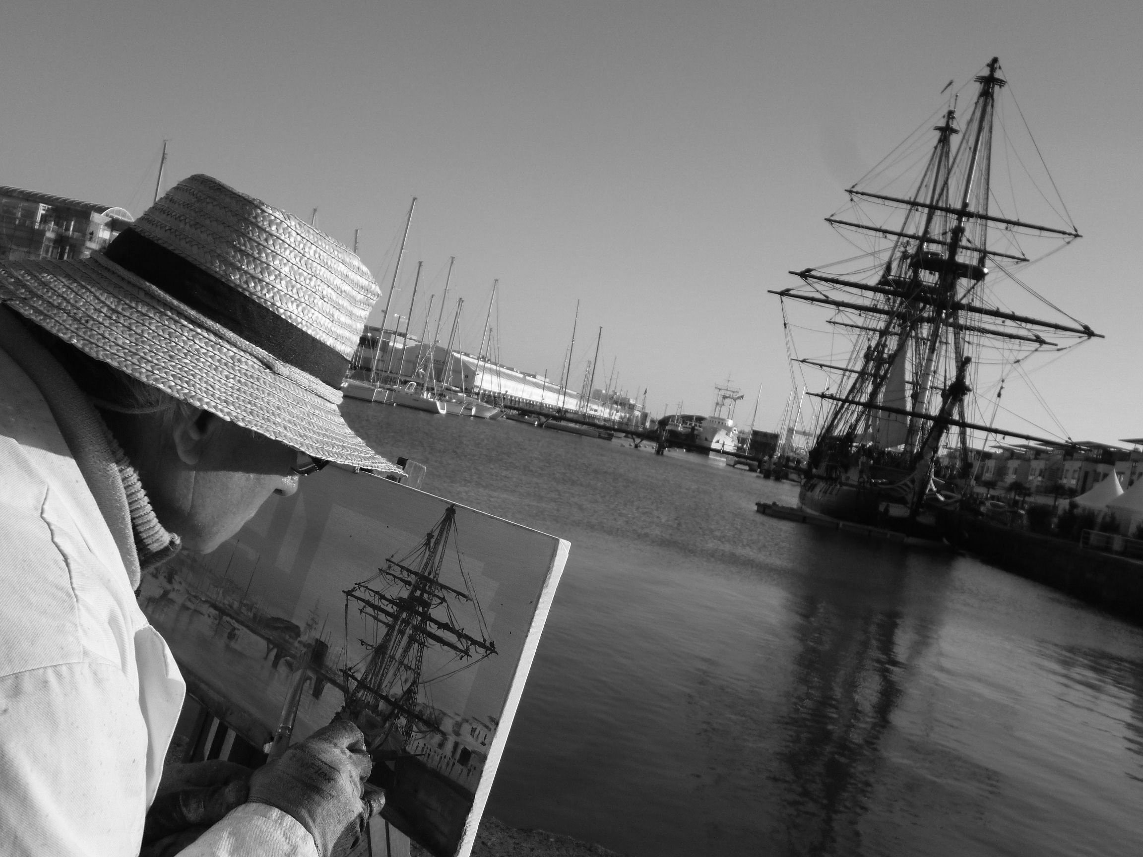 men, ship, painters, monochrome, short hair, sea, industry, water, holding, occupation, hat, fisherman, harbor, face, working, 1080P, sailing ship, nautical vessel, HD Wallpaper