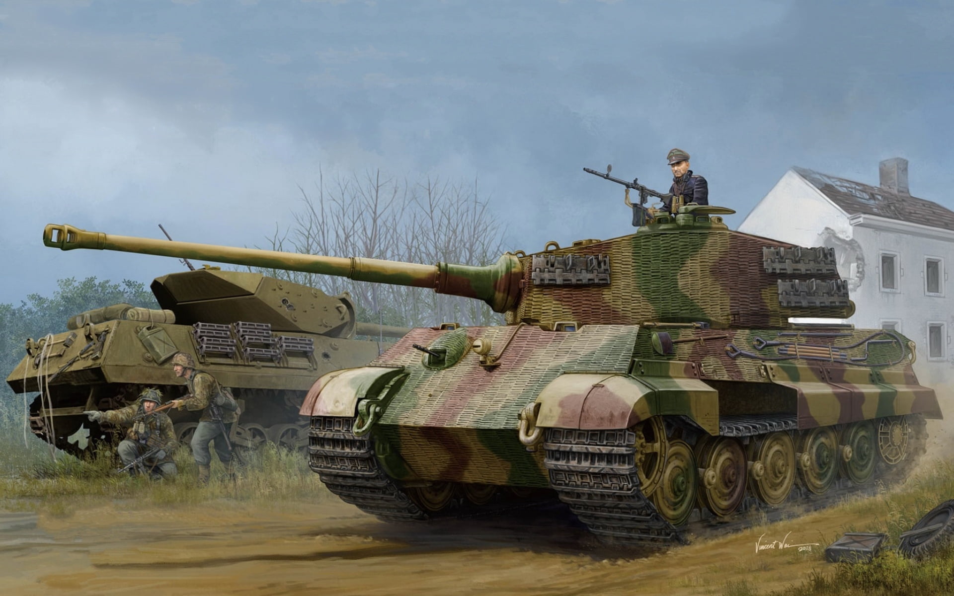 Tiger II, Pz.Kpfw.VI Ausf.B, 1080P, German tank, (Sd.Car.182), w/Zimmerit, art, (Henschel 1944 Production), HD Wallpaper
