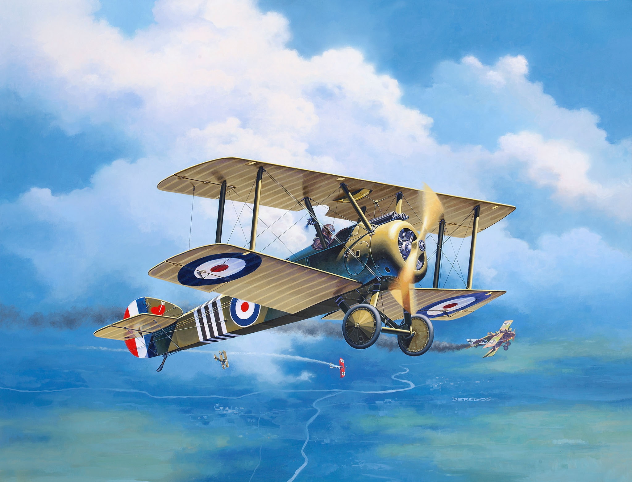 The first World war, Biplane, Sopwith, 1080P, art, F.1 Camal, Royal Flying Corps, RFC, Roland C.II, UK, HD Wallpaper