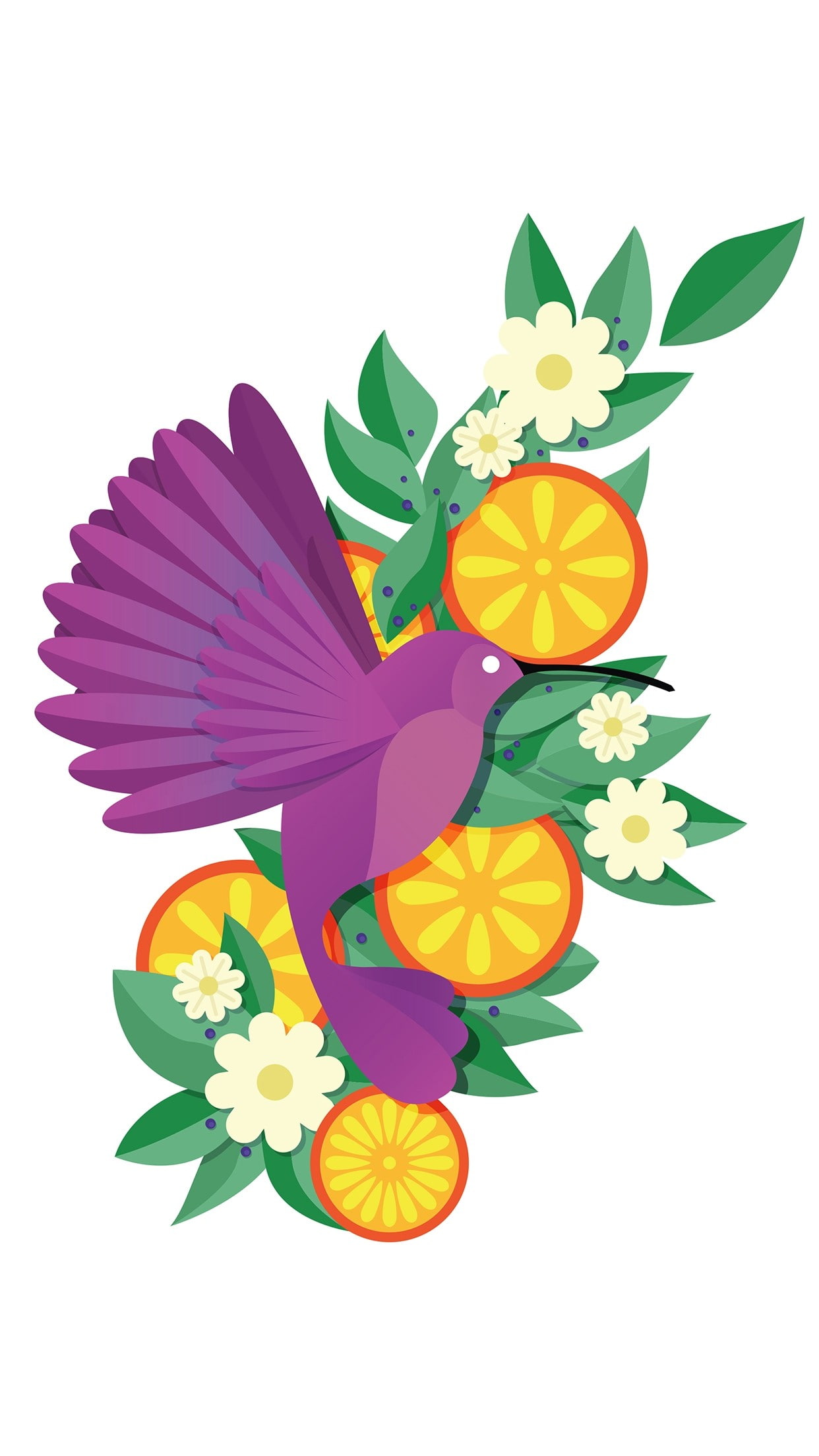material minimal, flowers, humming bird, 1080P, minimalism, Phone HD Wallpaper