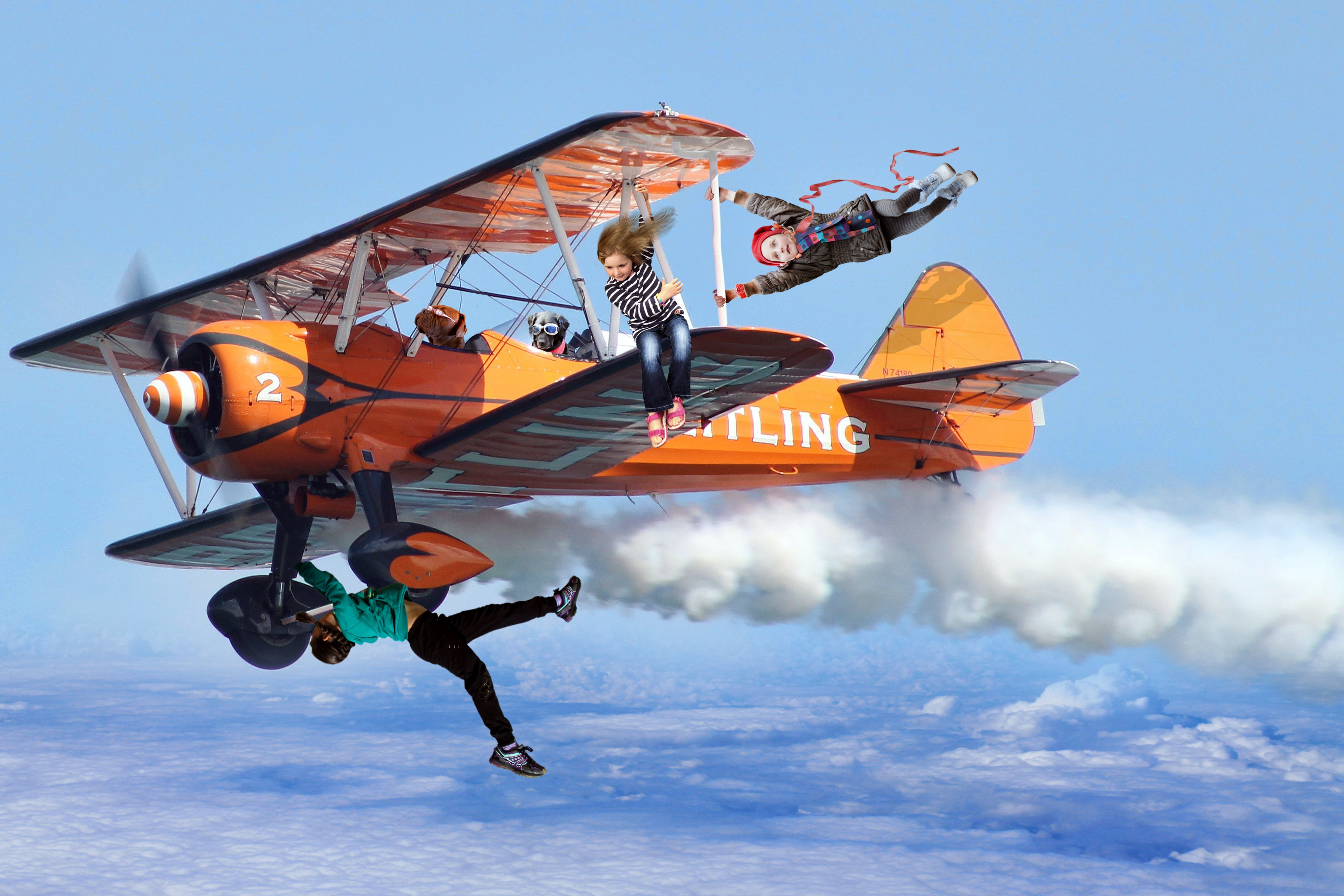 day, transportation, plane, games, air, mid-air, full length, no people, extreme sports, airshow, cloud - sky, men, sport, edited, meeting, photo, sky, HD Wallpaper