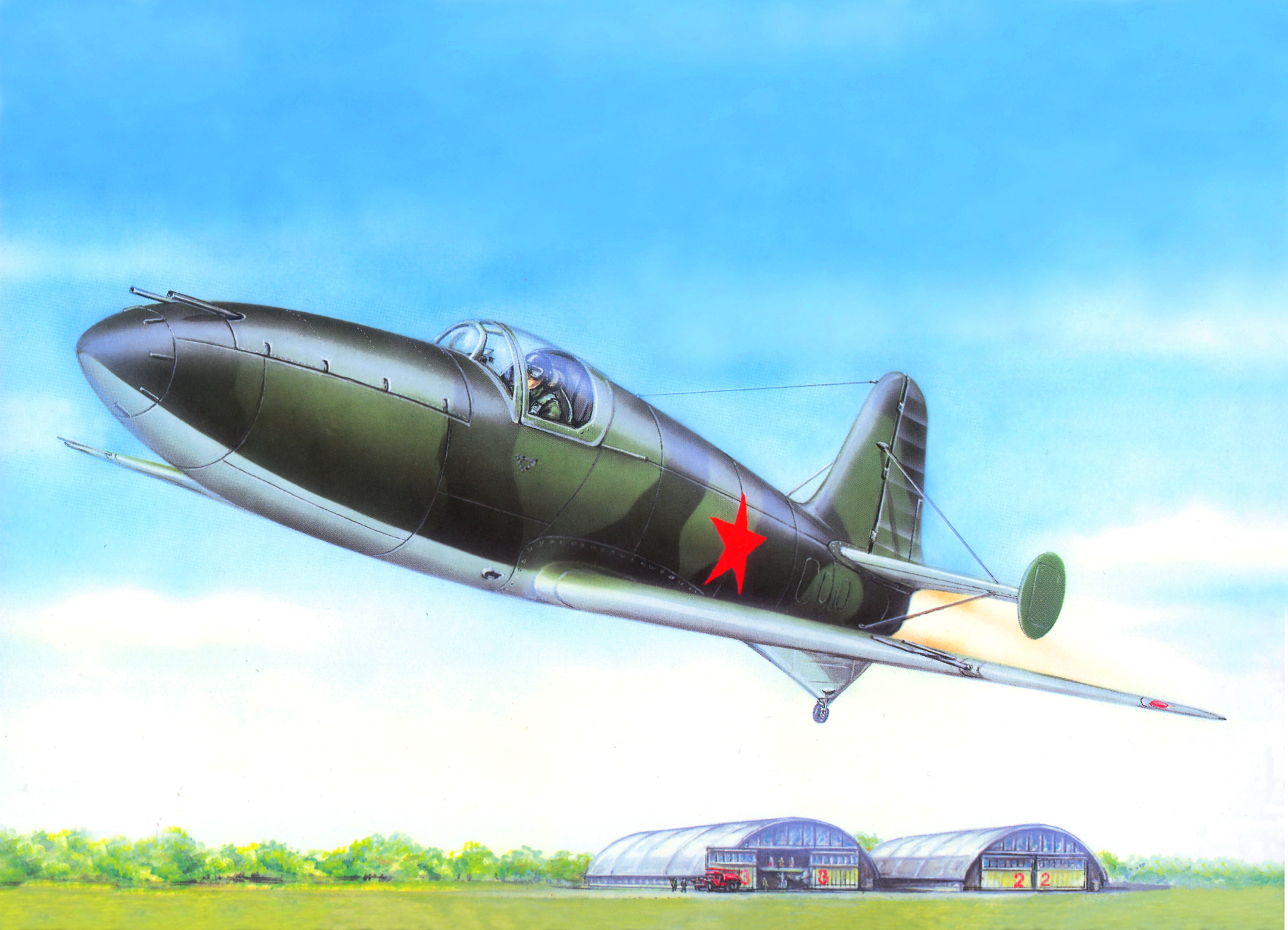 BI-1, monoplane, Isaev, engine, low, the plane, rocket, the rise, Birch, wing, art, Soviet, the sky, liquid, 5K, first, HD Wallpaper