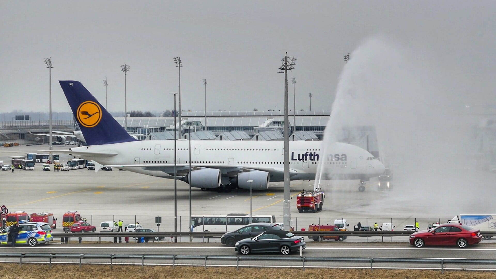1080P, travel, nature, waters, street, transportation, transport system, motion, munich, communication, outdoors, airbus a 380, aircraft, road, airplane, HD Wallpaper