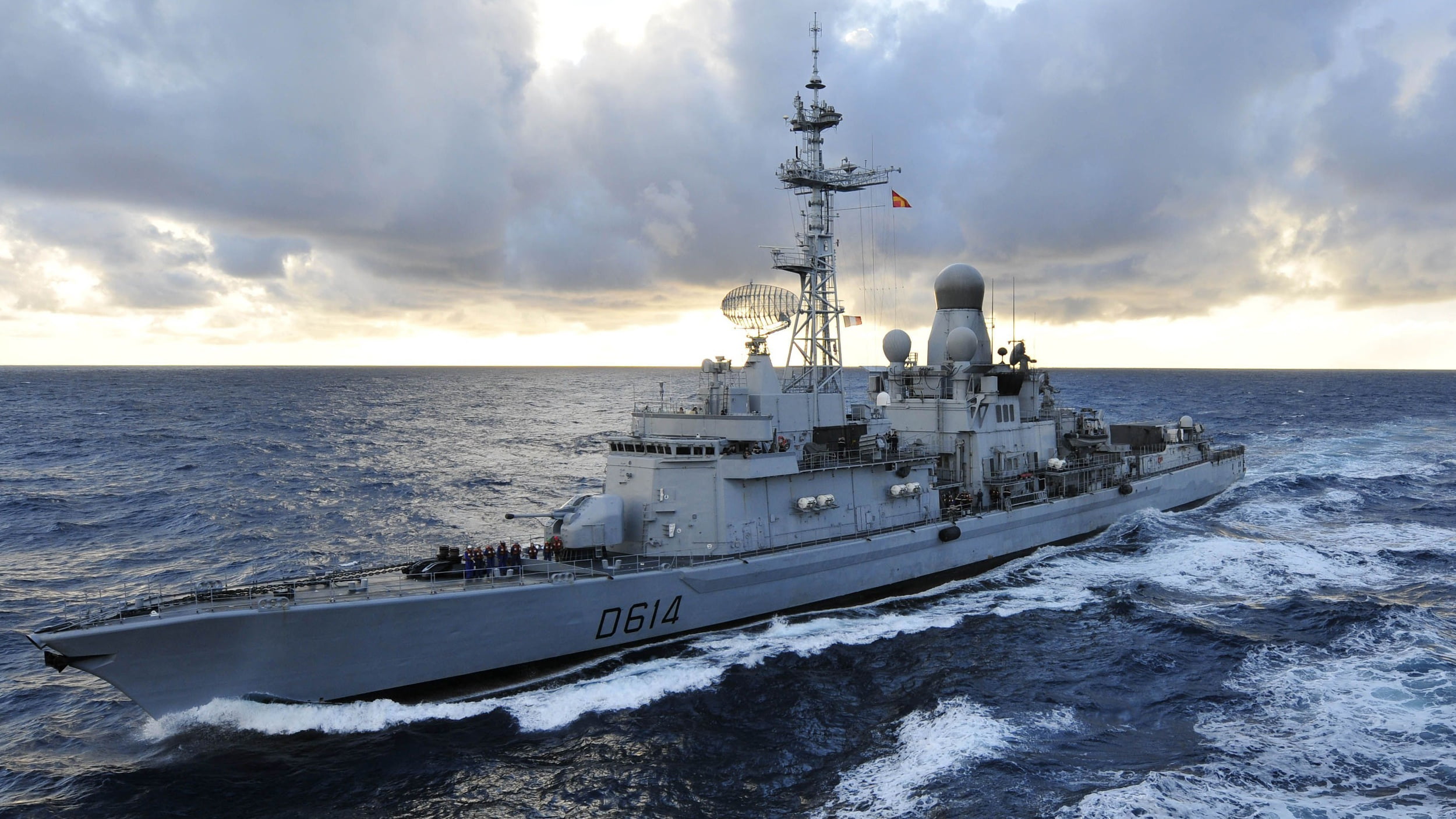 Class Cassard, Marine Nationale, French Navy, Cassard (D614), Wave, The ocean, 1080P, Destroyers type " Cassard", HD Wallpaper