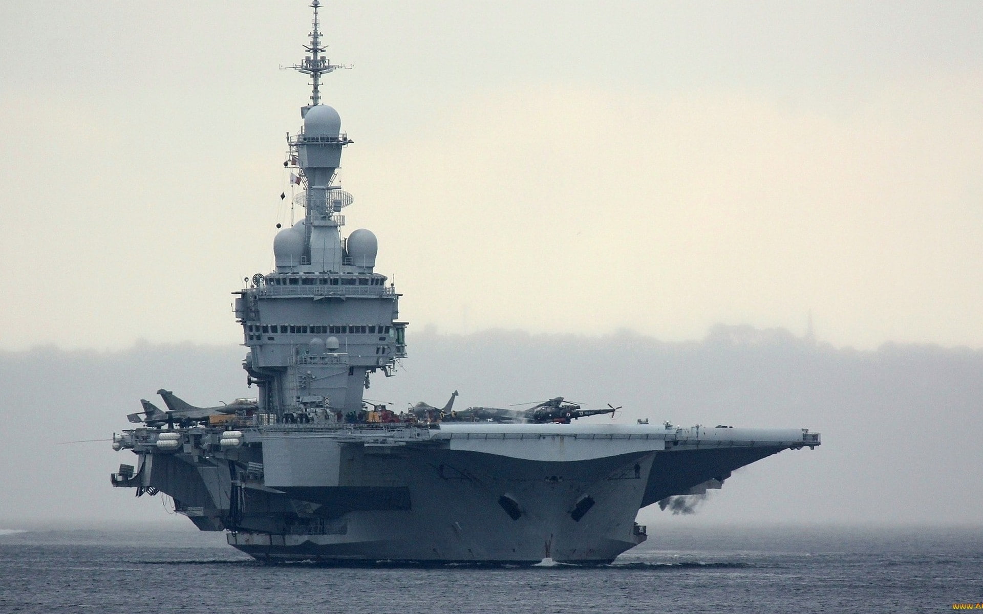water, architecture, violence, no people, nature, day, built structure, nautical vessel, fog, sky, ship charles de gaulle aircraft carrier, navy, mode of transportation, HD Wallpaper