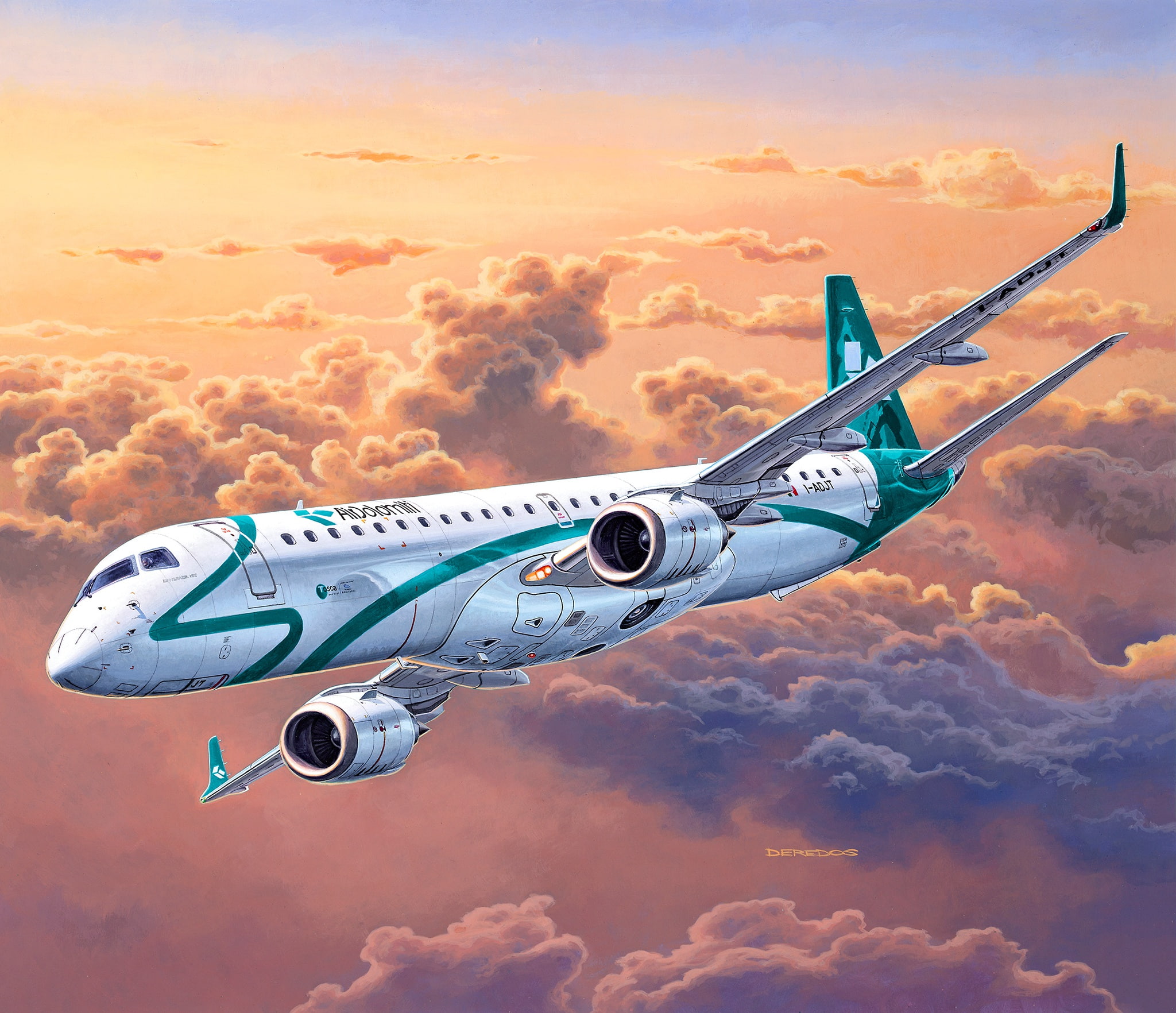 figure, flight, Embraer ERJ 19, turn, passenger, the sun, 1080P, the sky, art, clouds, the plane, HD Wallpaper