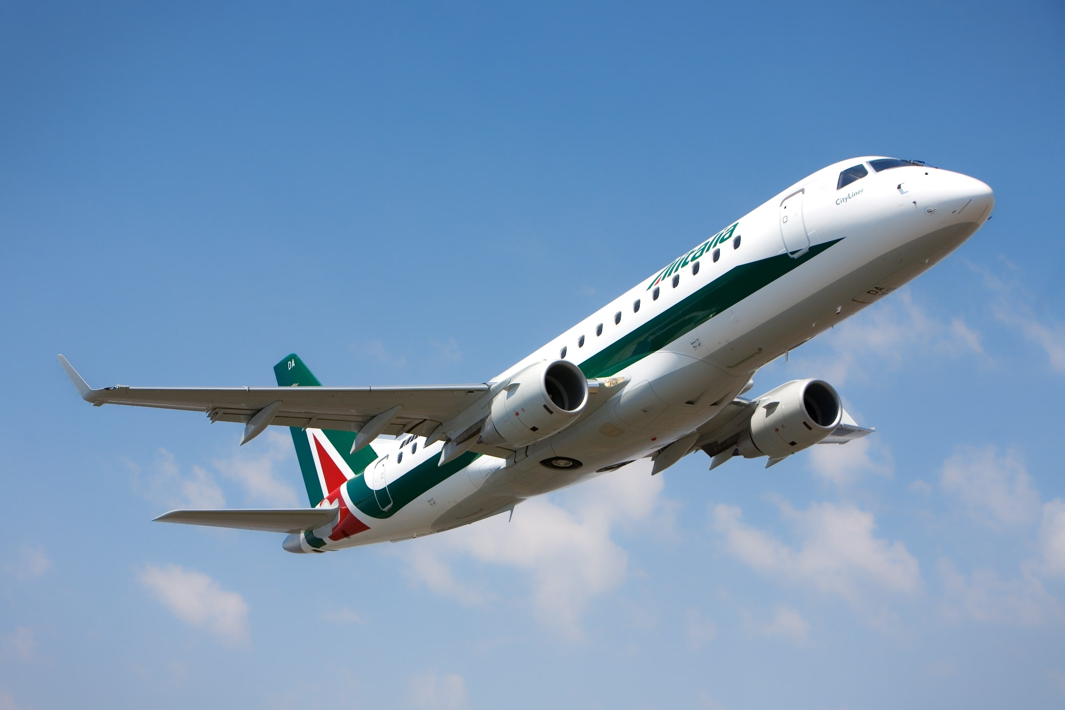 Italy, the rise, Embraer, the sky, Alitalia, E175, 1080P, the plane, Airport, clouds, HD Wallpaper