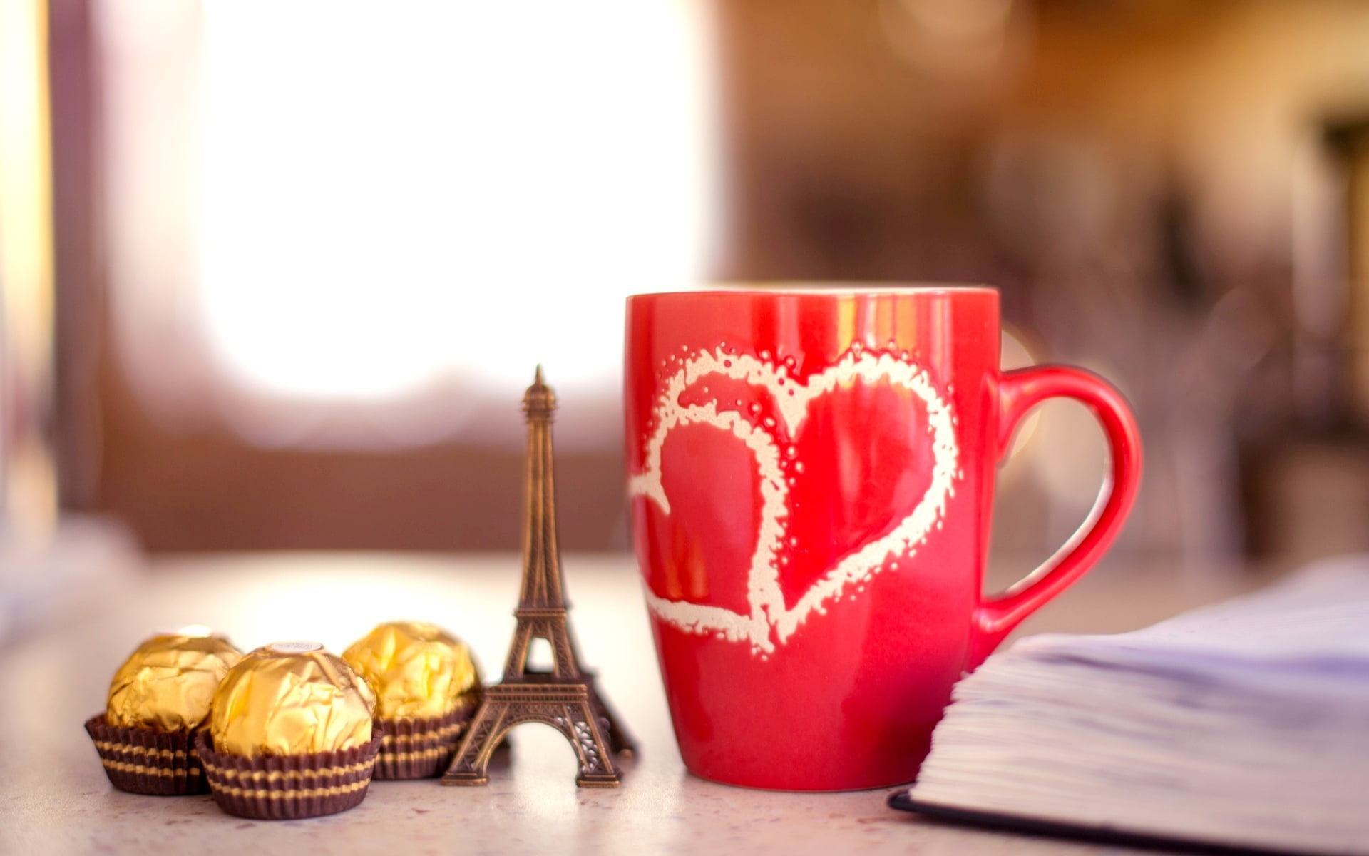 mood, coffee, food, refreshment, baked, notebook, drink, widescreen, no people, background, focus on foreground, close-up, love, red, chocolate, candy, HD Wallpaper