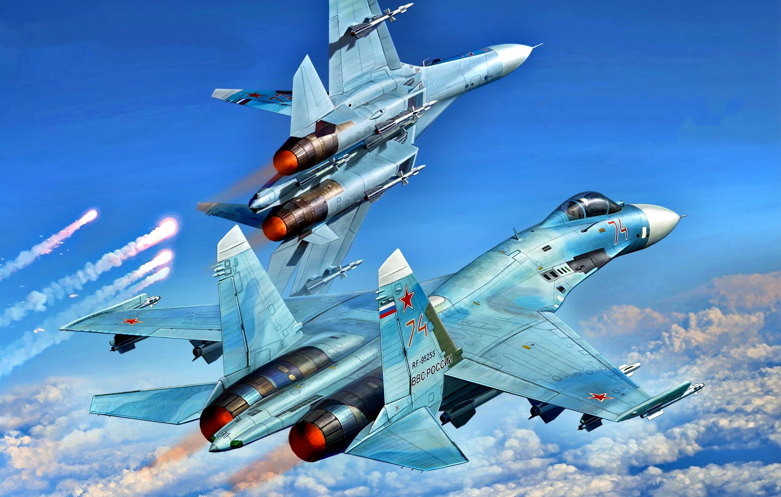 highly maneuverable, all-weather fighter-interceptor, Pair, 1080P, Su-27, multipurpose, the aircraft superiority in the air, Videoconferencing Russia, HD Wallpaper